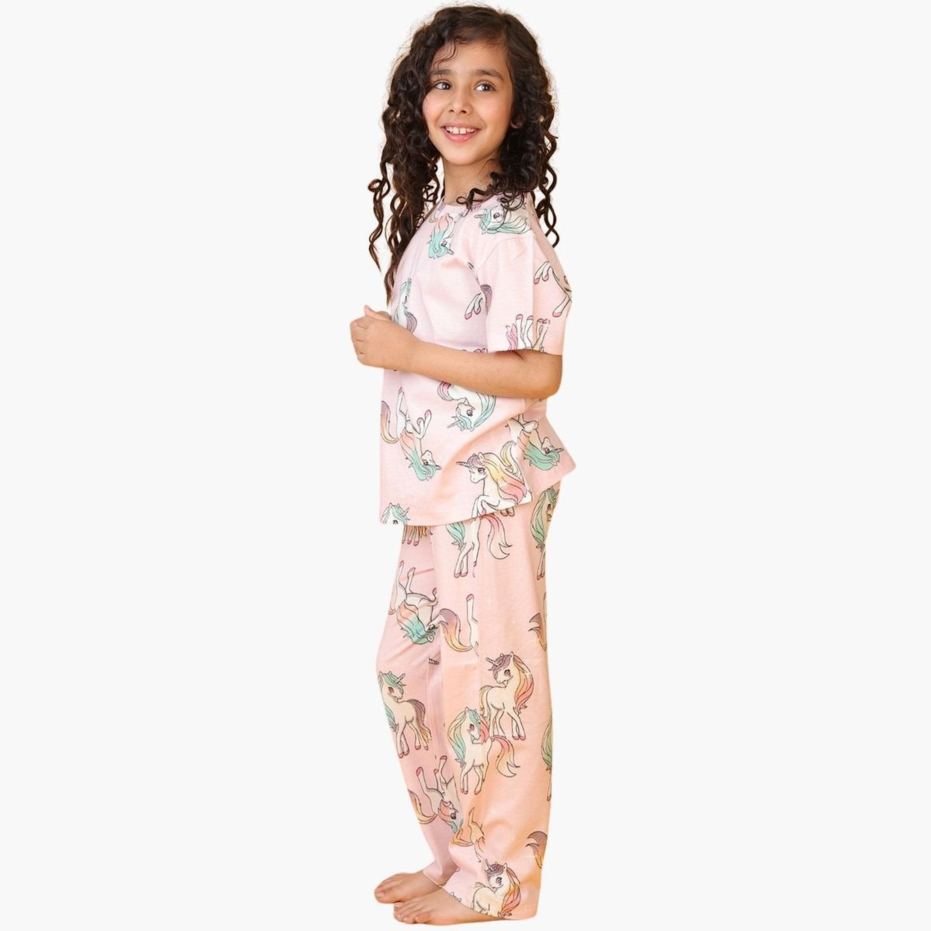 Anthrilo Girls Unicorn Print Cotton T-Shirt and Pants Set-girls-clothing-setsandcoords-image-6
