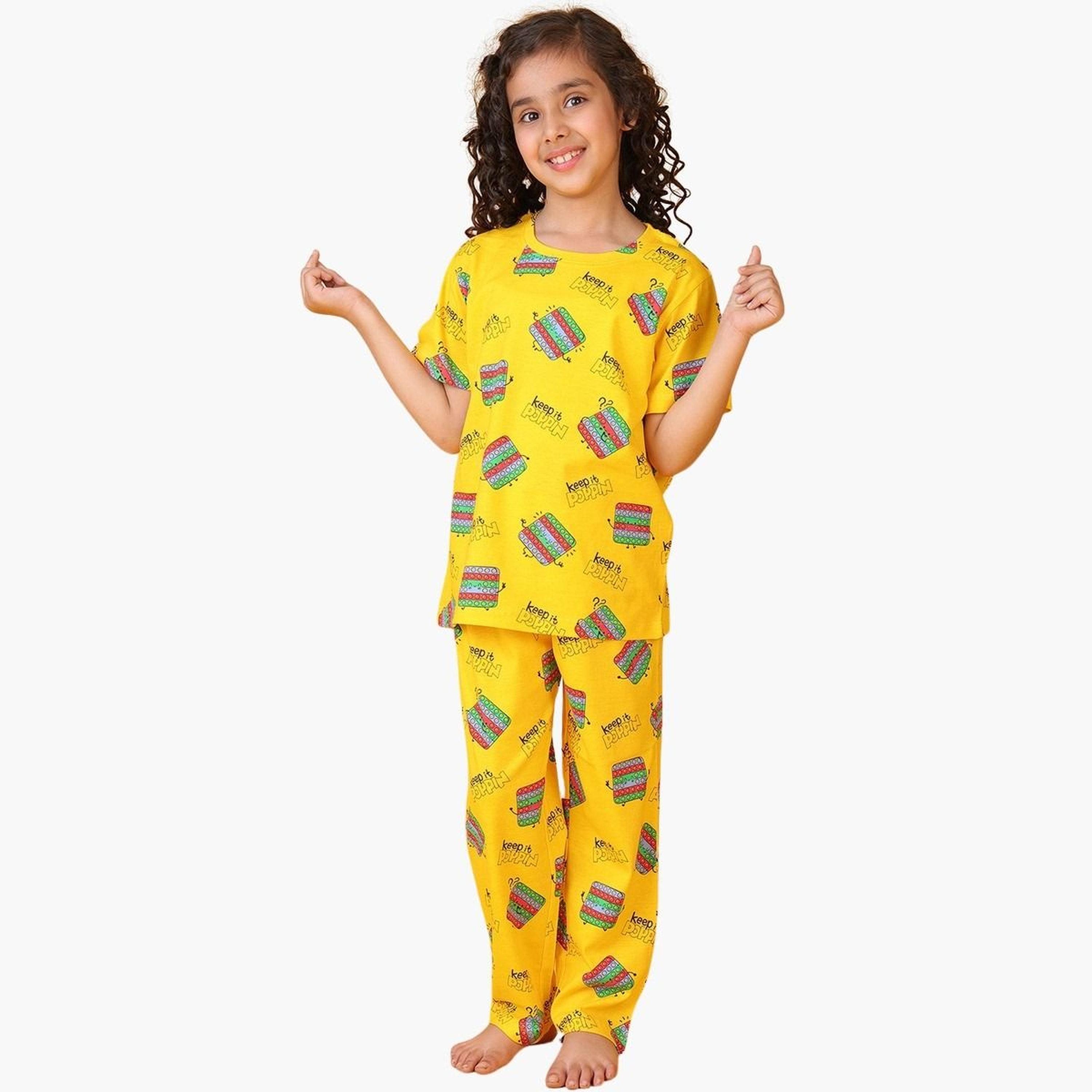 Anthrilo Girls Yellow Pop It Cotton T-Shirt and Pants Set-girls-clothing-setsandcoords-image-2