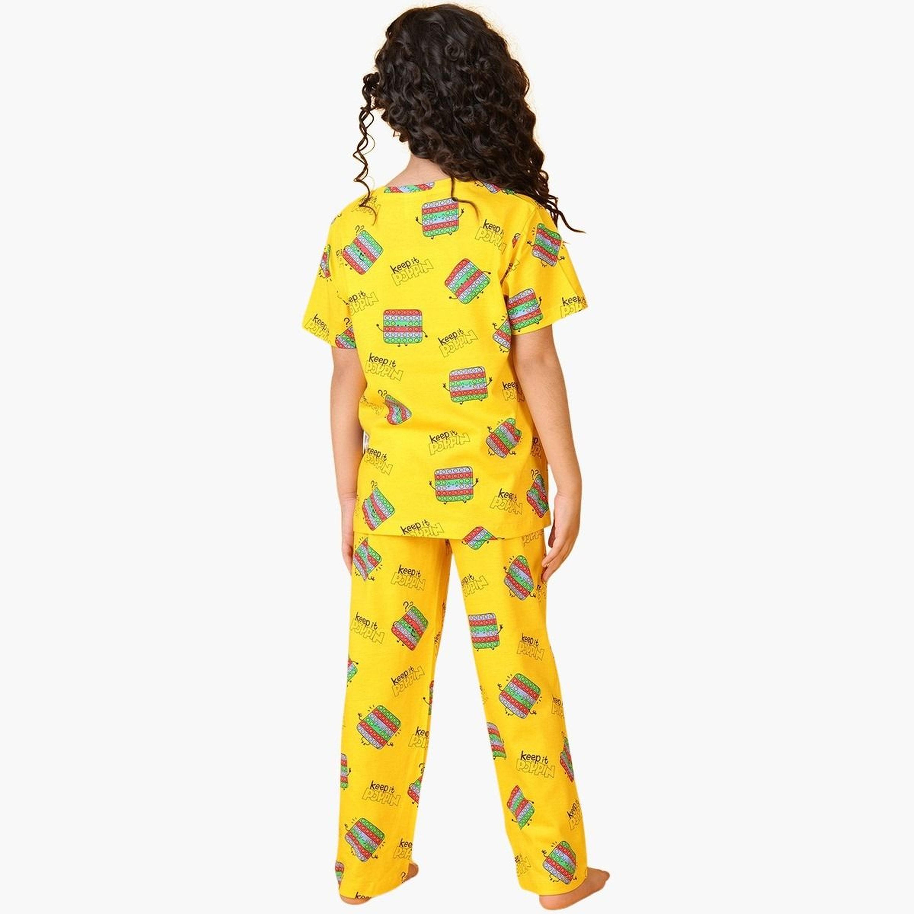 Anthrilo Girls Yellow Pop It Cotton T-Shirt and Pants Set-girls-clothing-setsandcoords-image-3