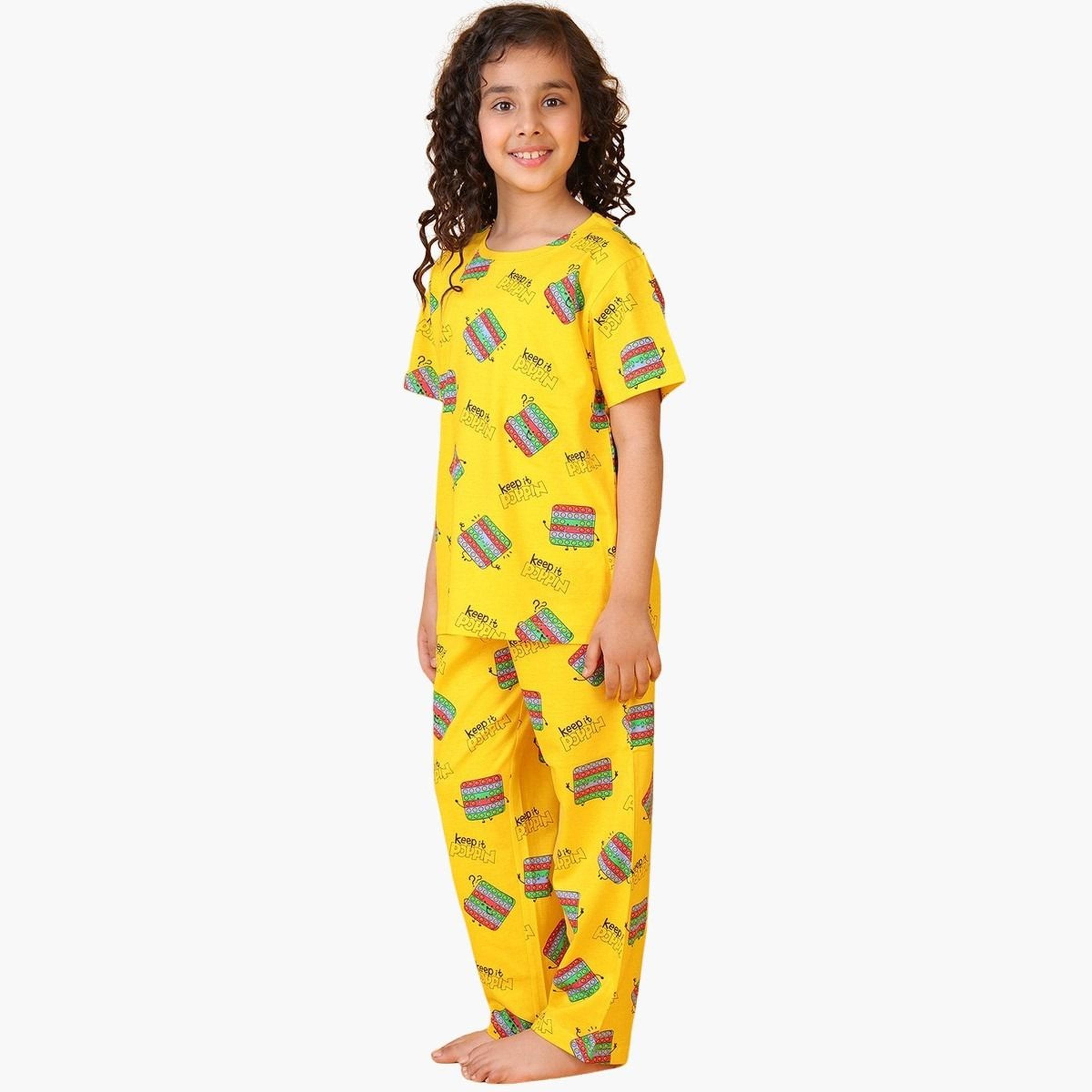 Anthrilo Girls Yellow Pop It Cotton T-Shirt and Pants Set-girls-clothing-setsandcoords-image-5