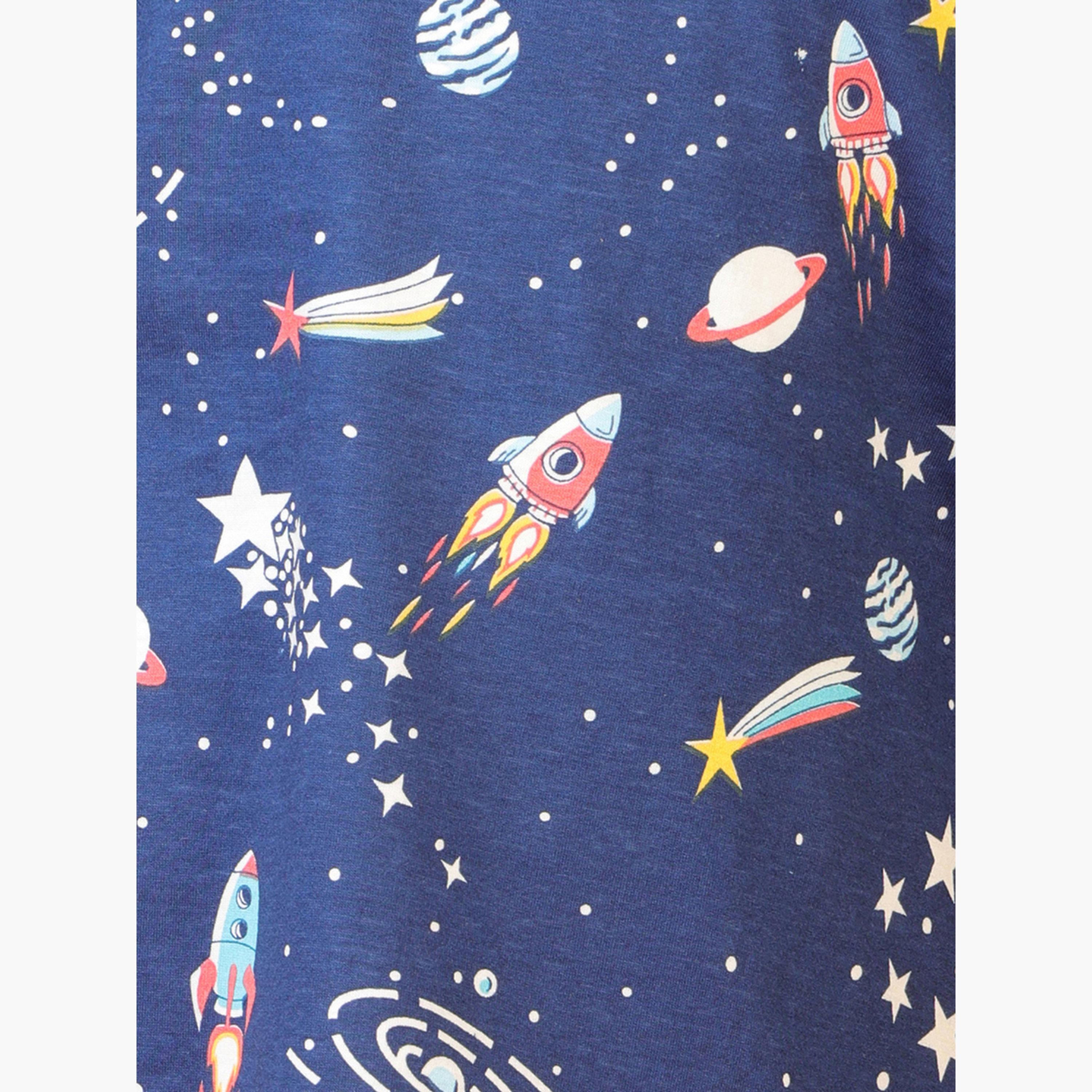 Anthrilo Girls Navy Blue Space Print Cotton T-Shirt and Pants Set-girls-clothing-setsandcoords-image-4