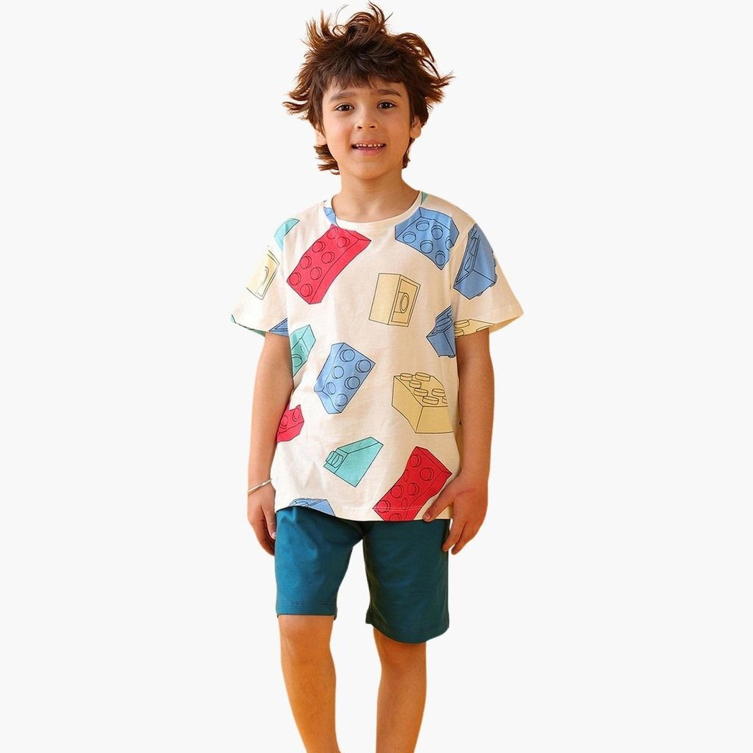 انثريلو - تي شيرت وشورت قطني مطبوع للأطفال-boys-clothing-setsandcoords-image-1