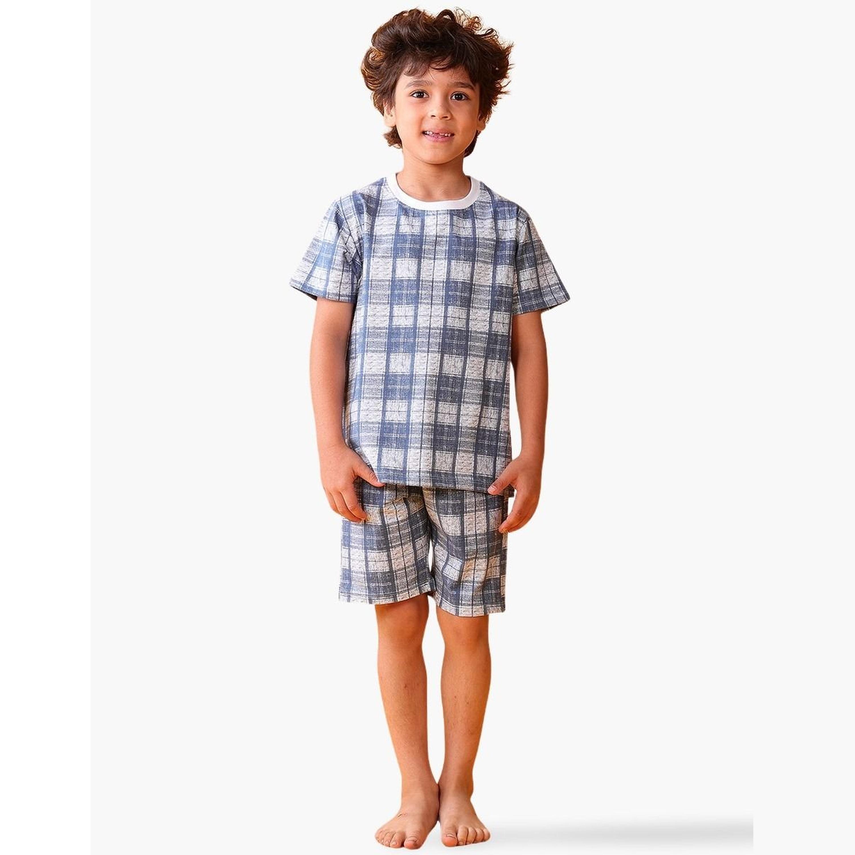 Anthrilo Kids Blue Checkered Cotton T-Shirt and Shorts Set-boys-clothing-setsandcoords-image-1