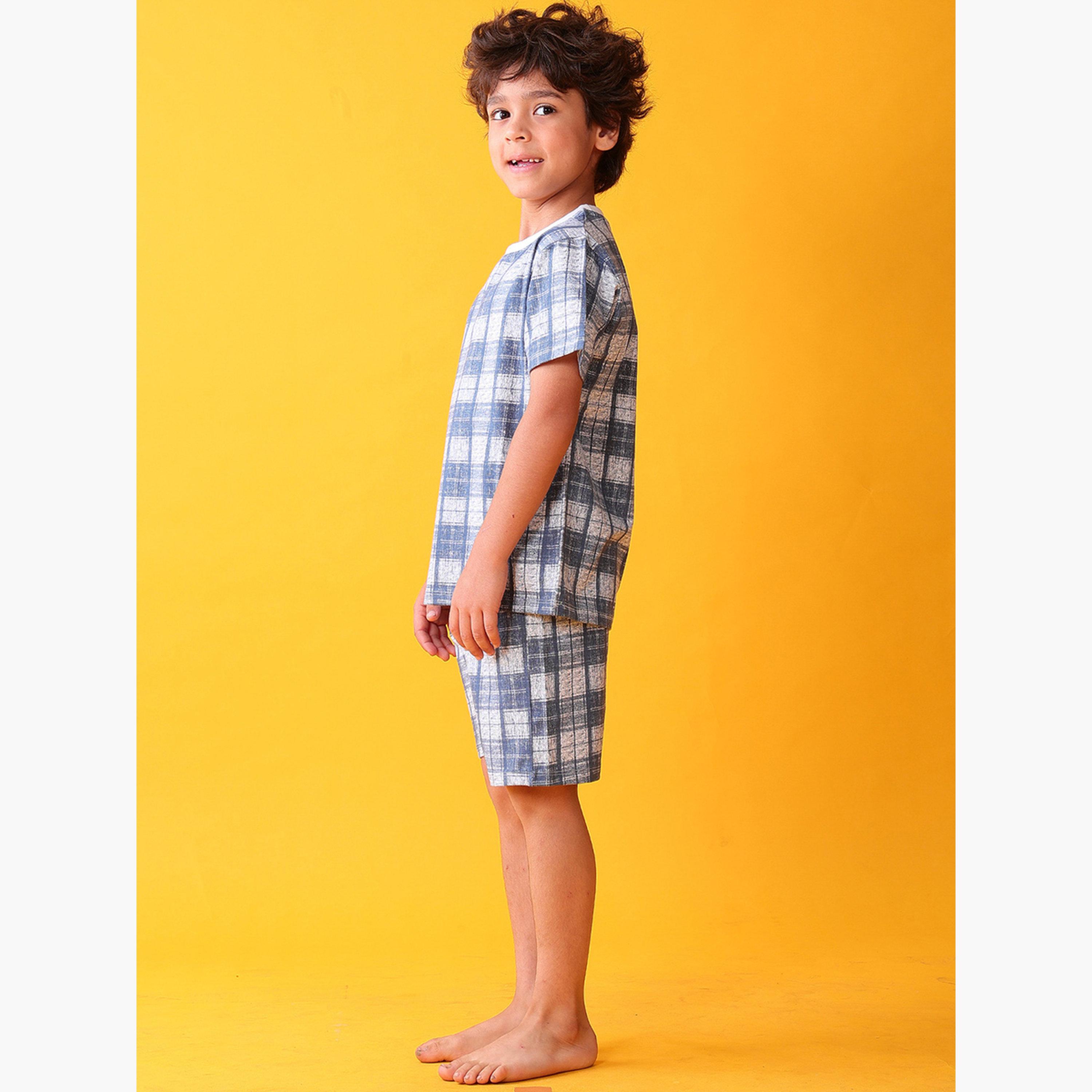 Anthrilo Kids Blue Checkered Cotton T-Shirt and Shorts Set-boys-clothing-setsandcoords-image-3