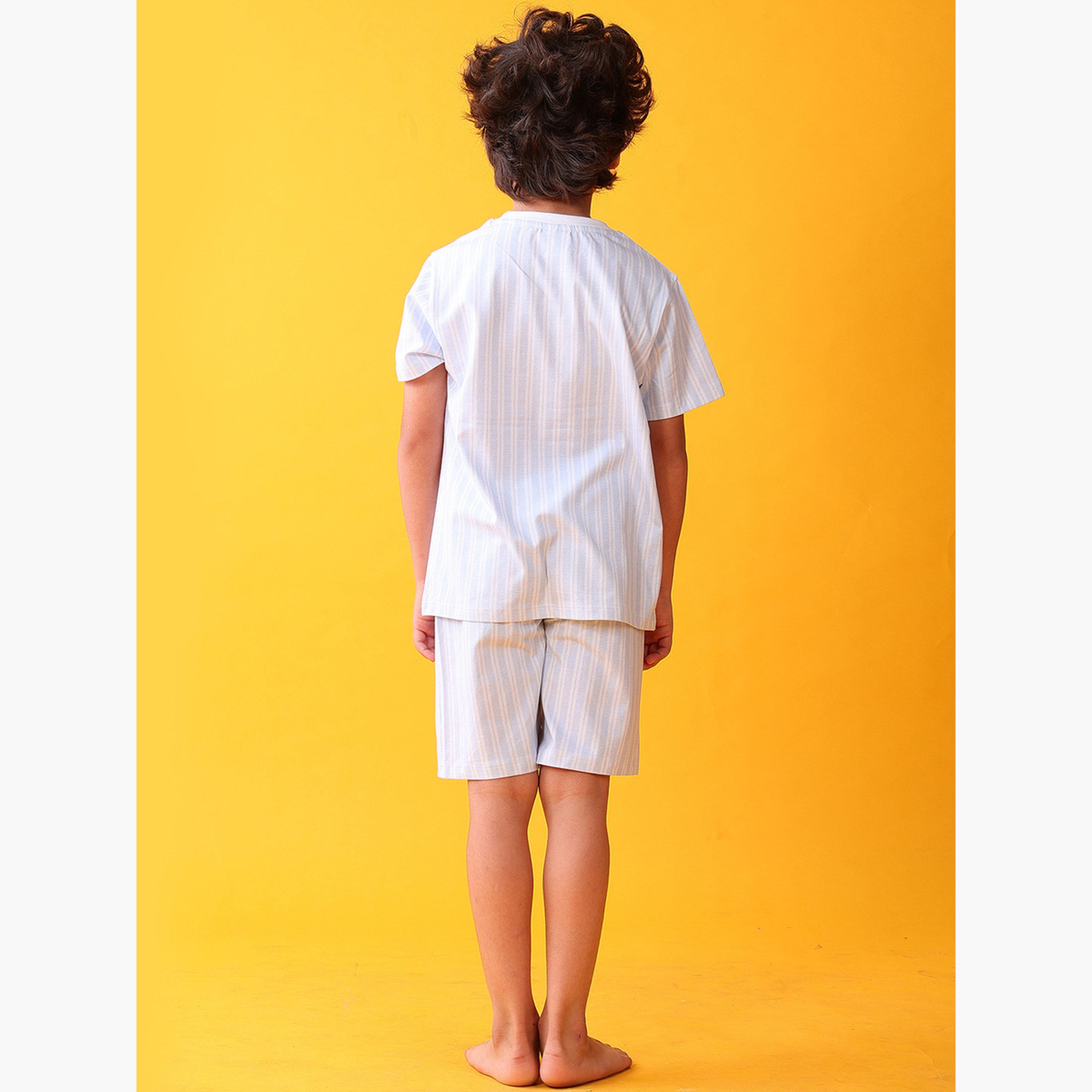 Anthrilo Kids Striped Cotton T-Shirt and Short Set-boys-clothing-setsandcoords-image-2