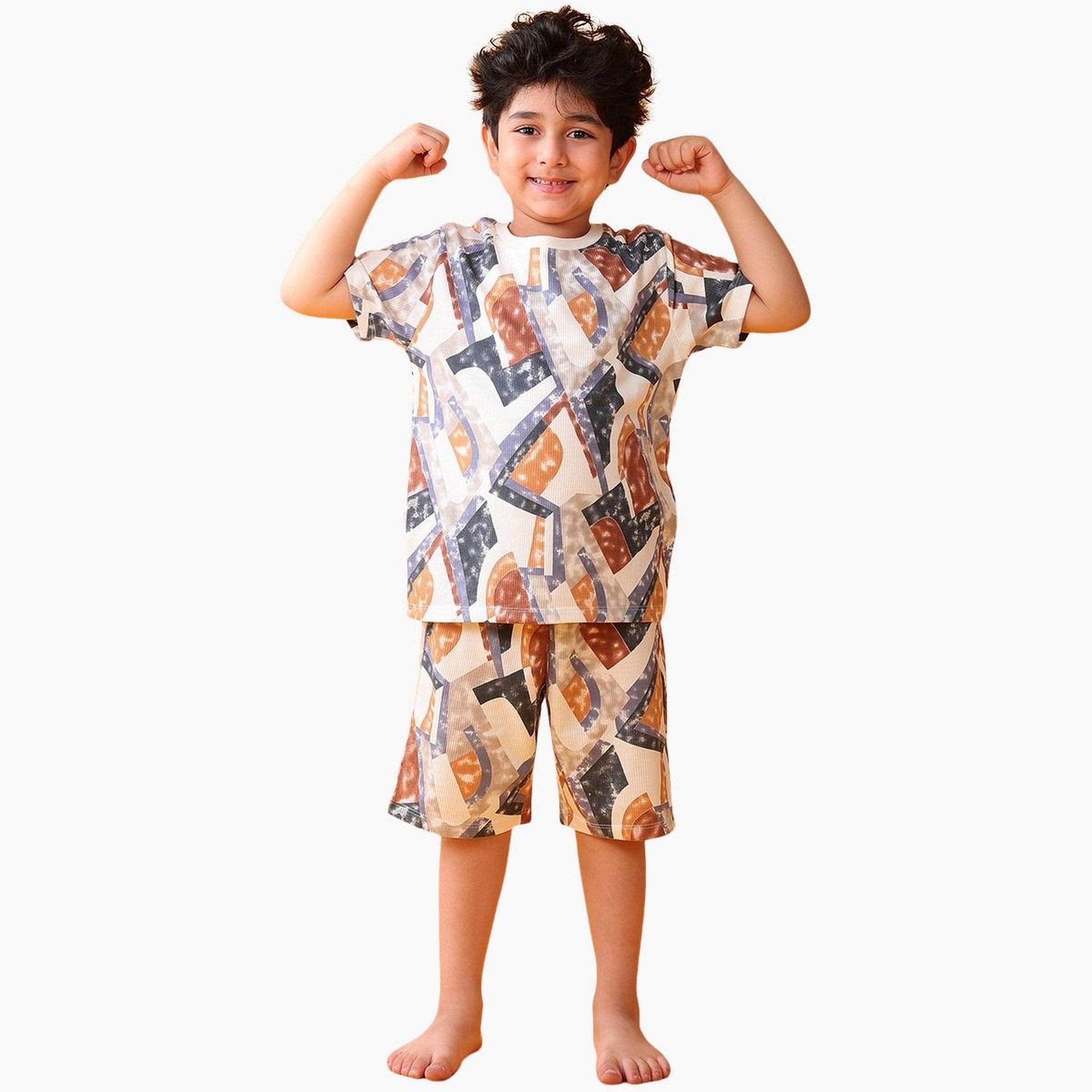 Anthrilo Zig Zag Blue T-Shirt and Shorts Set-boys-clothing-setsandcoords-image-1