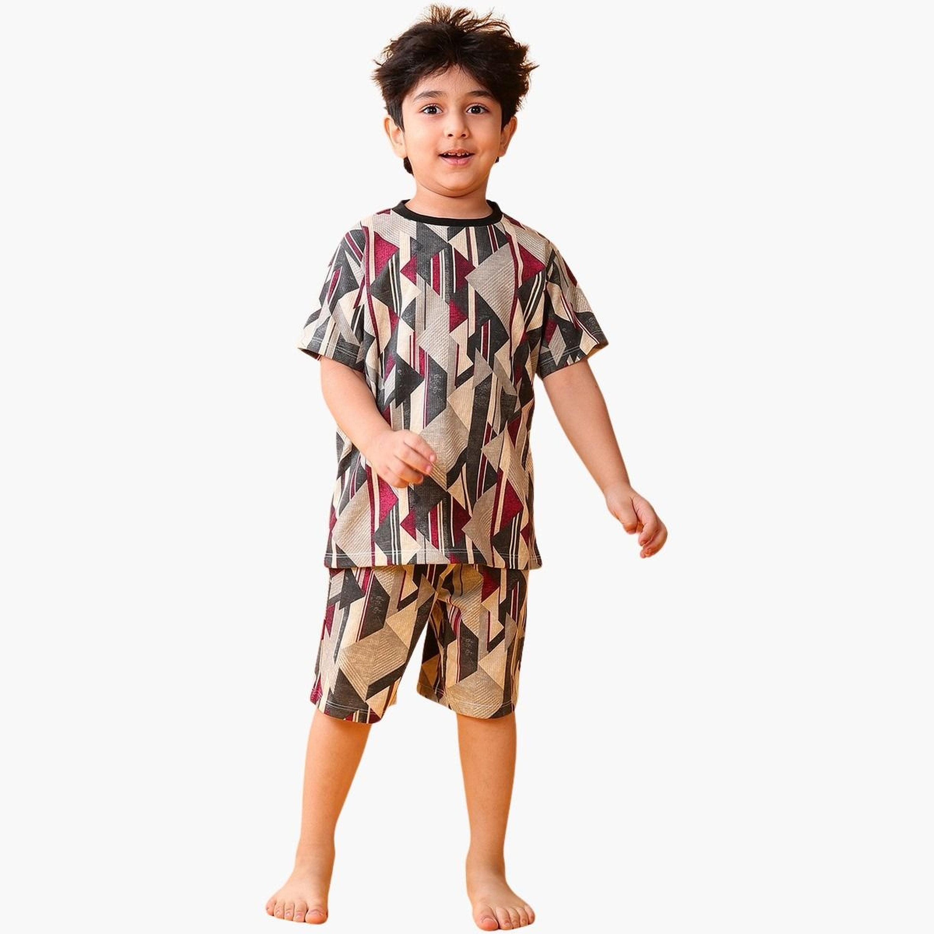 انثريلو - طقم تي شيرت وشورت قطني مطبوع للأطفال-boys-clothing-setsandcoords-image-2