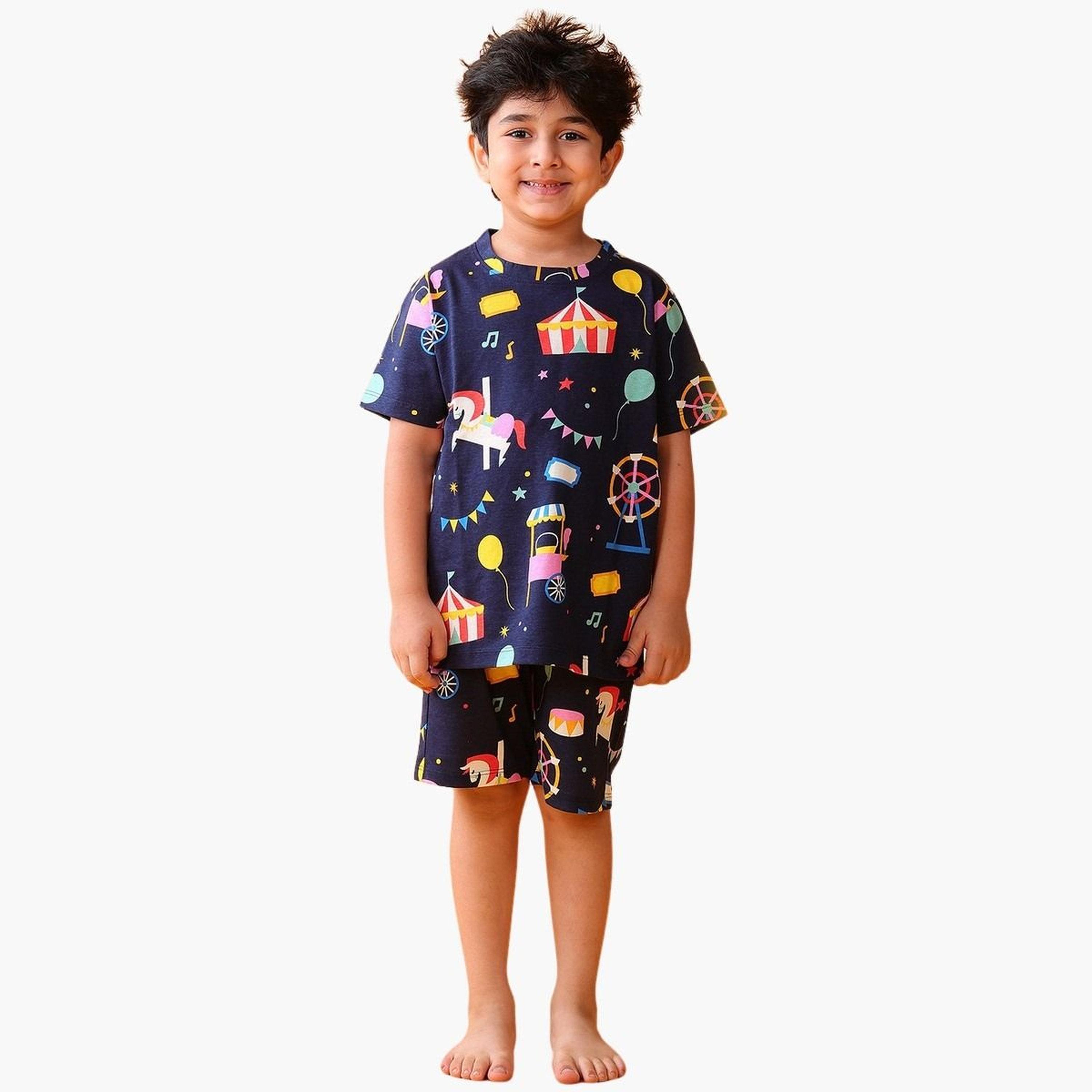 Anthrilo Navy Carnival Circus Cotton T-Shirt and Shorts Set-boys-clothing-setsandcoords-image-1