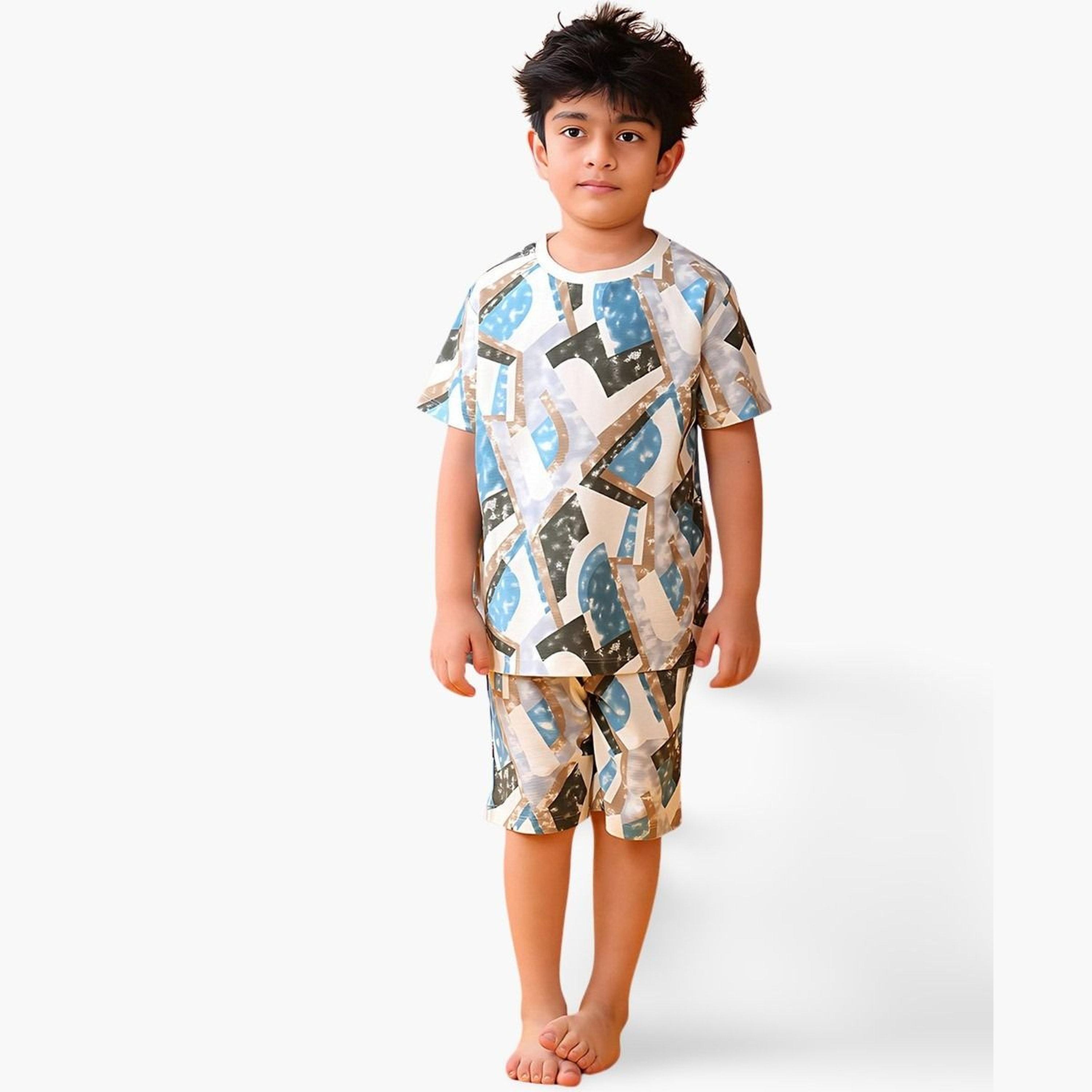 Anthrilo Kids Zig Zag Print Cotton T-Shirt and Shorts Set-boys-clothing-setsandcoords-image-1