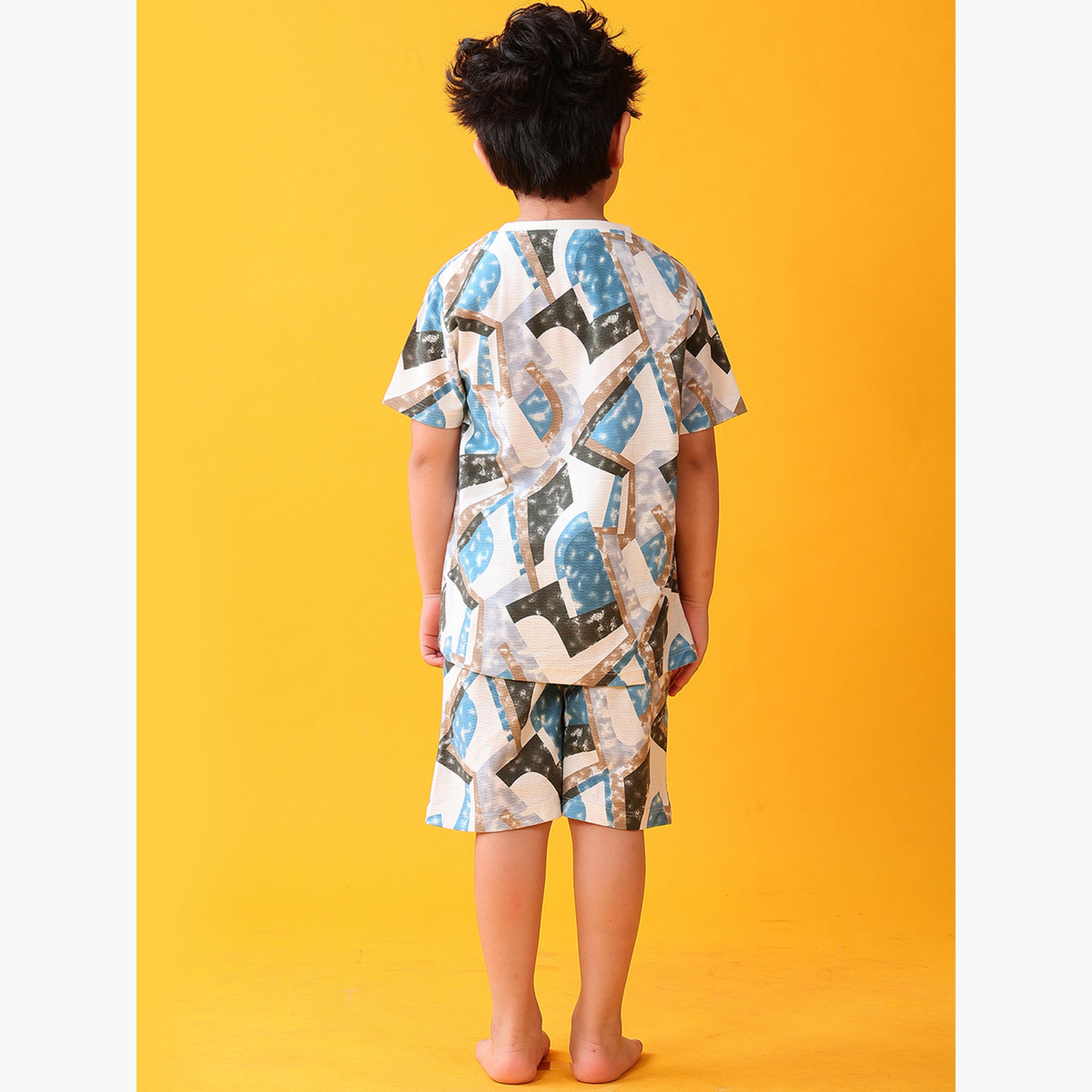 أنثريلو - تي شيرت وشورت للأطفال قطني بطبعة متعرجة-boys-clothing-setsandcoords-image-2