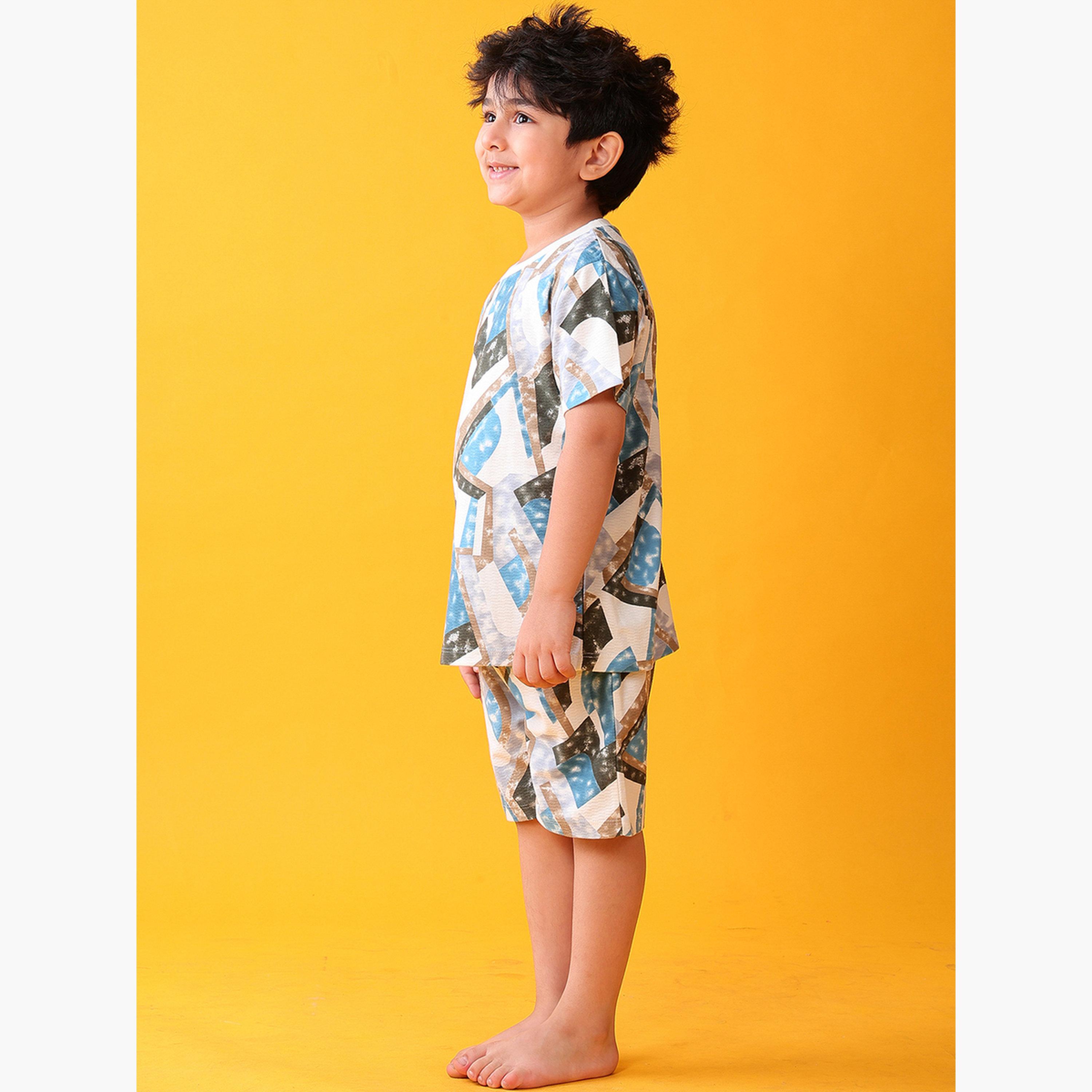 أنثريلو - تي شيرت وشورت للأطفال قطني بطبعة متعرجة-boys-clothing-setsandcoords-image-3
