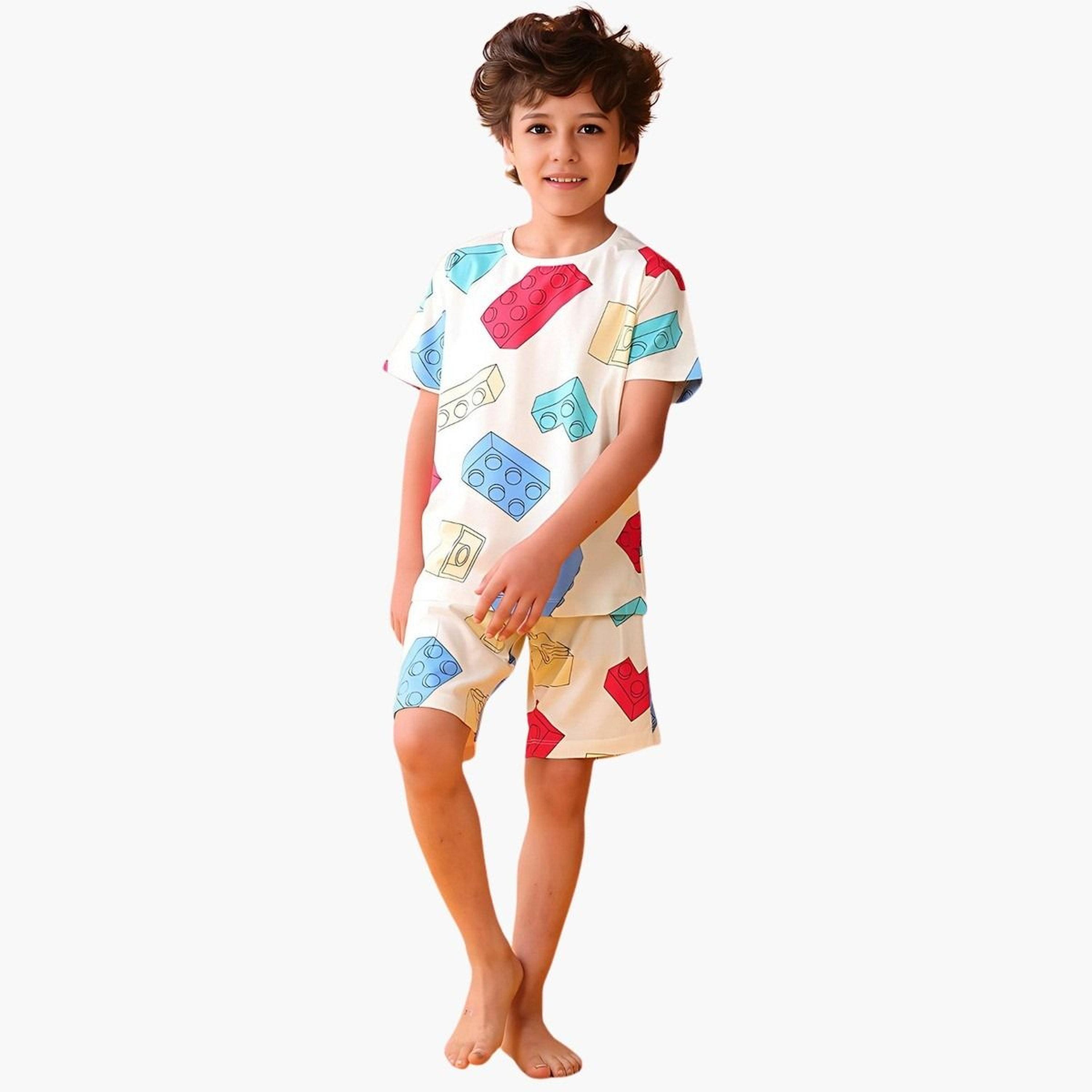 Anthrilo Kids Cotton Building Block Print T-Shirt and Shorts Set-boys-clothing-setsandcoords-image-1