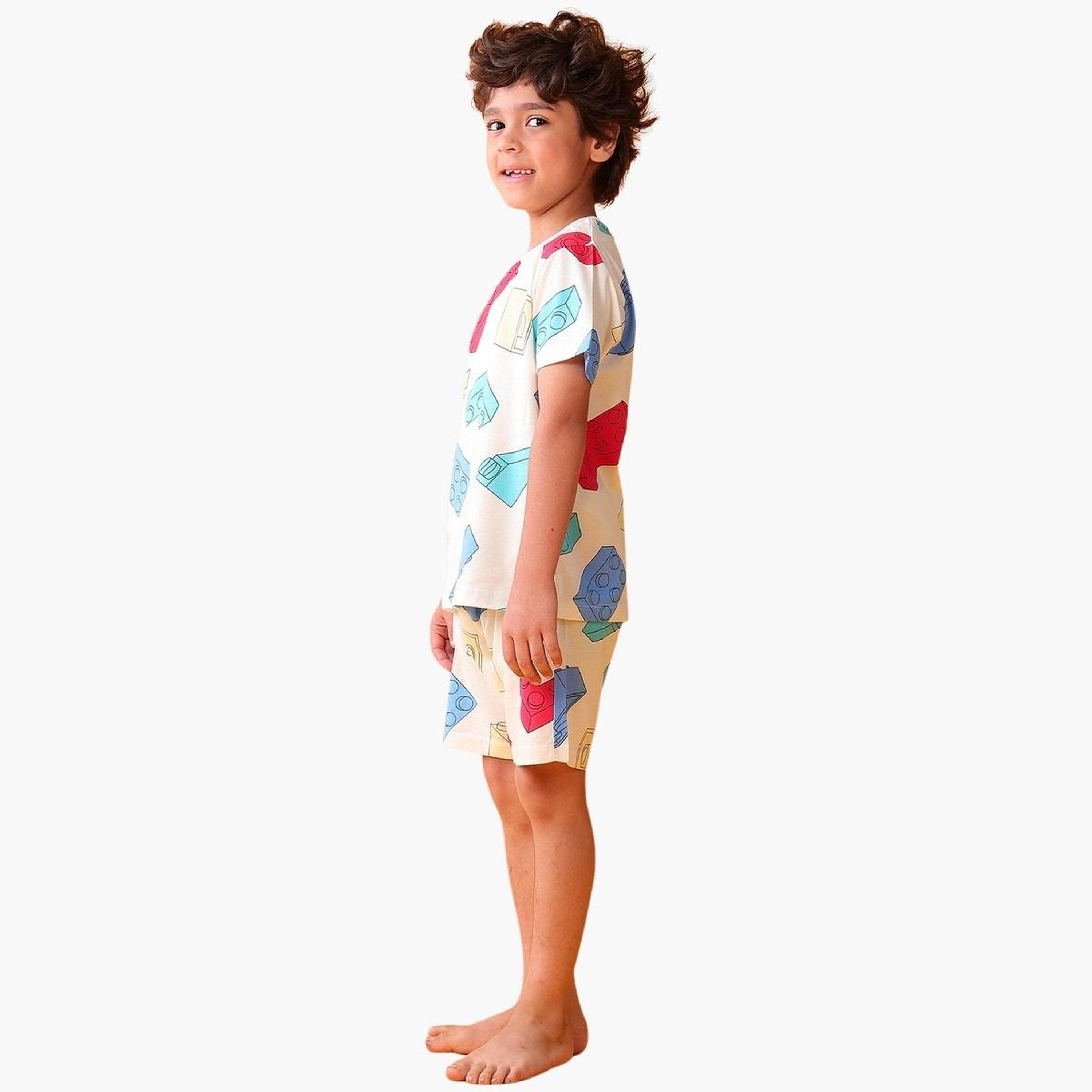 Anthrilo Kids Cotton Building Block Print T-Shirt and Shorts Set-boys-clothing-setsandcoords-image-2