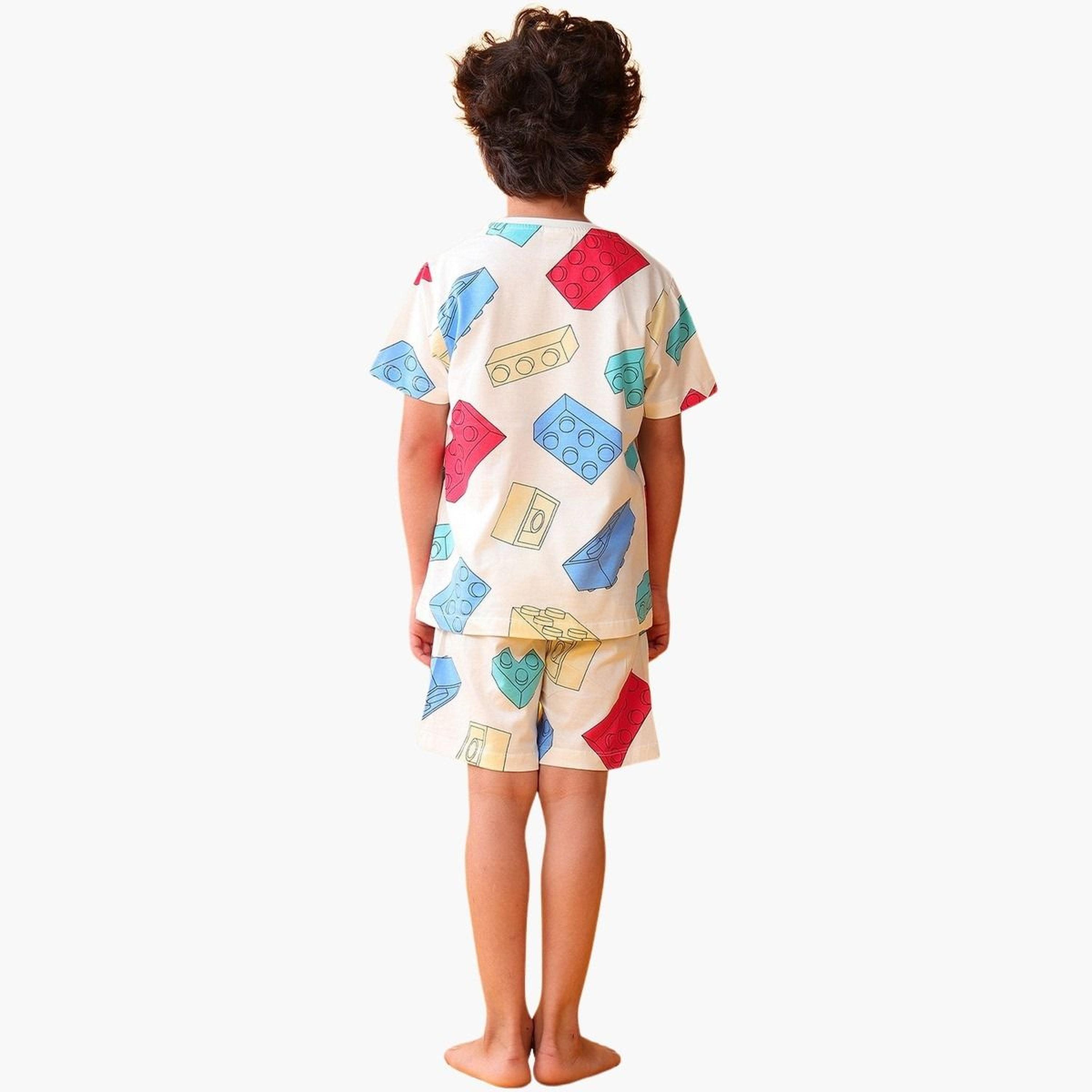 انثريلو - تي شيرت وشورت قطني مطبوع عليه مكعبات بناء للأطفال-boys-clothing-setsandcoords-image-3