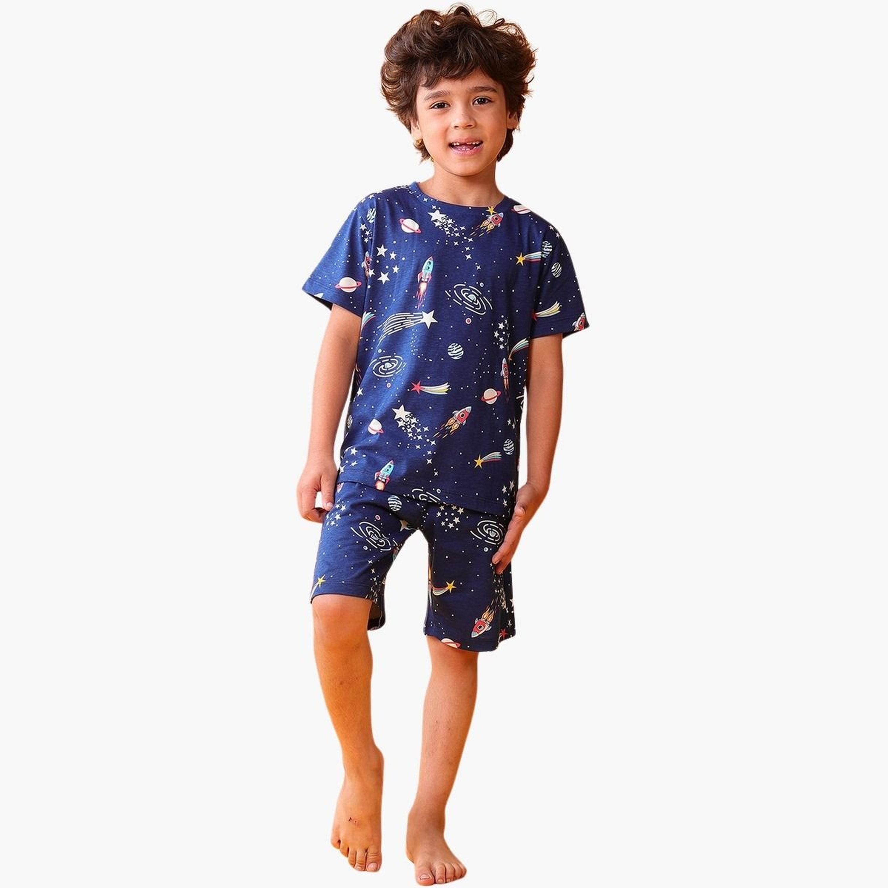 Anthrilo Navy Blue Space Print T-Shirt and Shorts Set-boys-clothing-setsandcoords-image-1