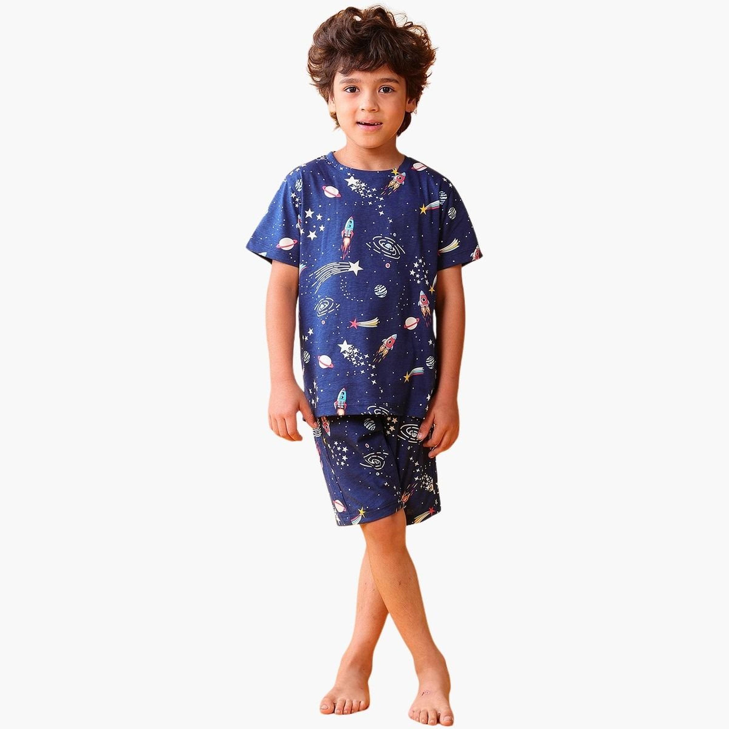 Anthrilo Navy Blue Space Print T-Shirt and Shorts Set-boys-clothing-setsandcoords-image-4