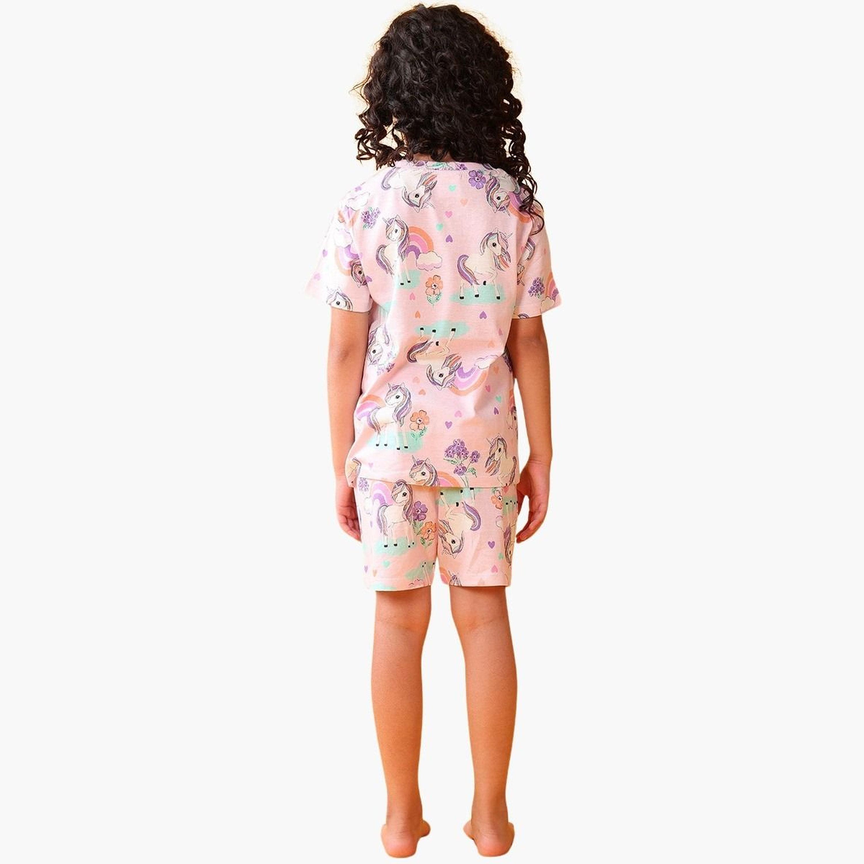 Anthrilo Girls Unicorn Print Cotton T-Shirt and Shorts Set-girls-clothing-setsandcoords-image-3