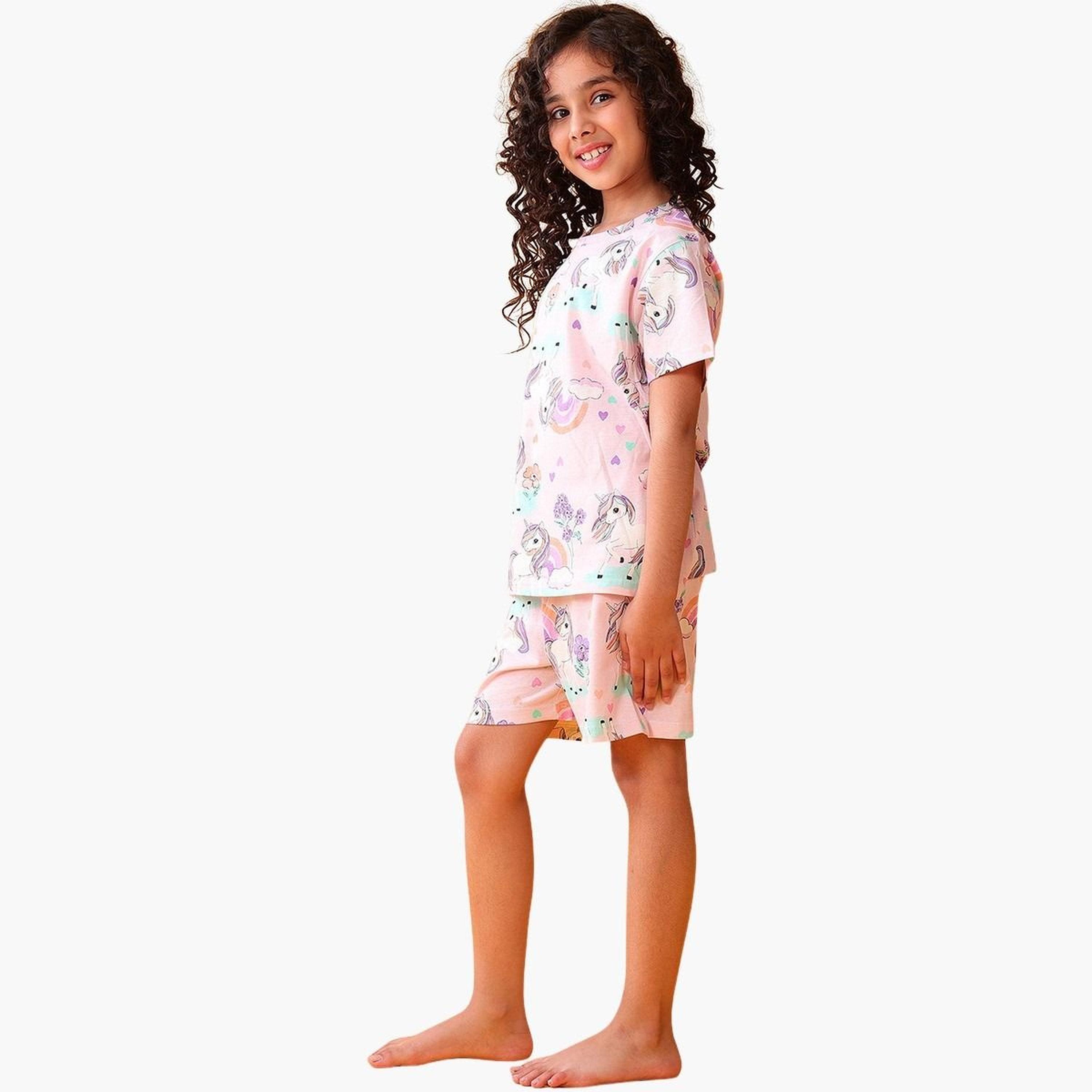 Anthrilo Girls Unicorn Print Cotton T-Shirt and Shorts Set-girls-clothing-setsandcoords-image-5