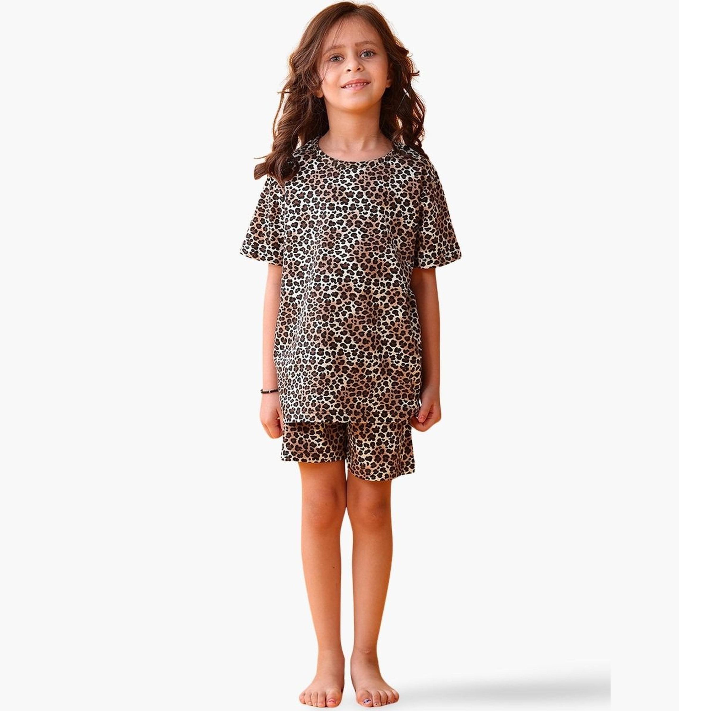 Anthrilo Girls Leopard Print Cotton T-Shirt and Shorts Set-girls-clothing-setsandcoords-image-1
