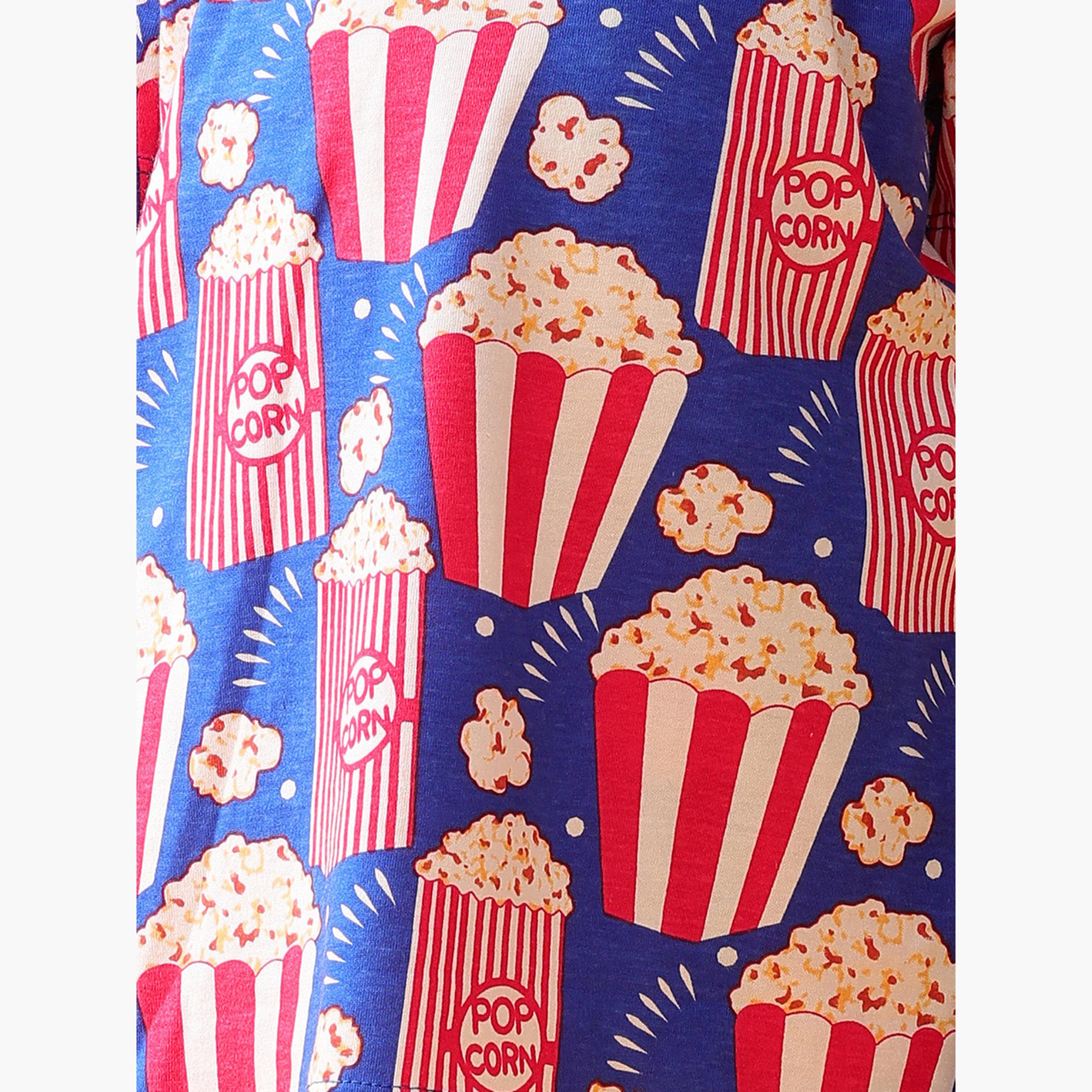 انثريلو - طقم تي شيرت وشورت قطني نقشة الفشار الأزرق للبنات-girls-clothing-setsandcoords-image-5