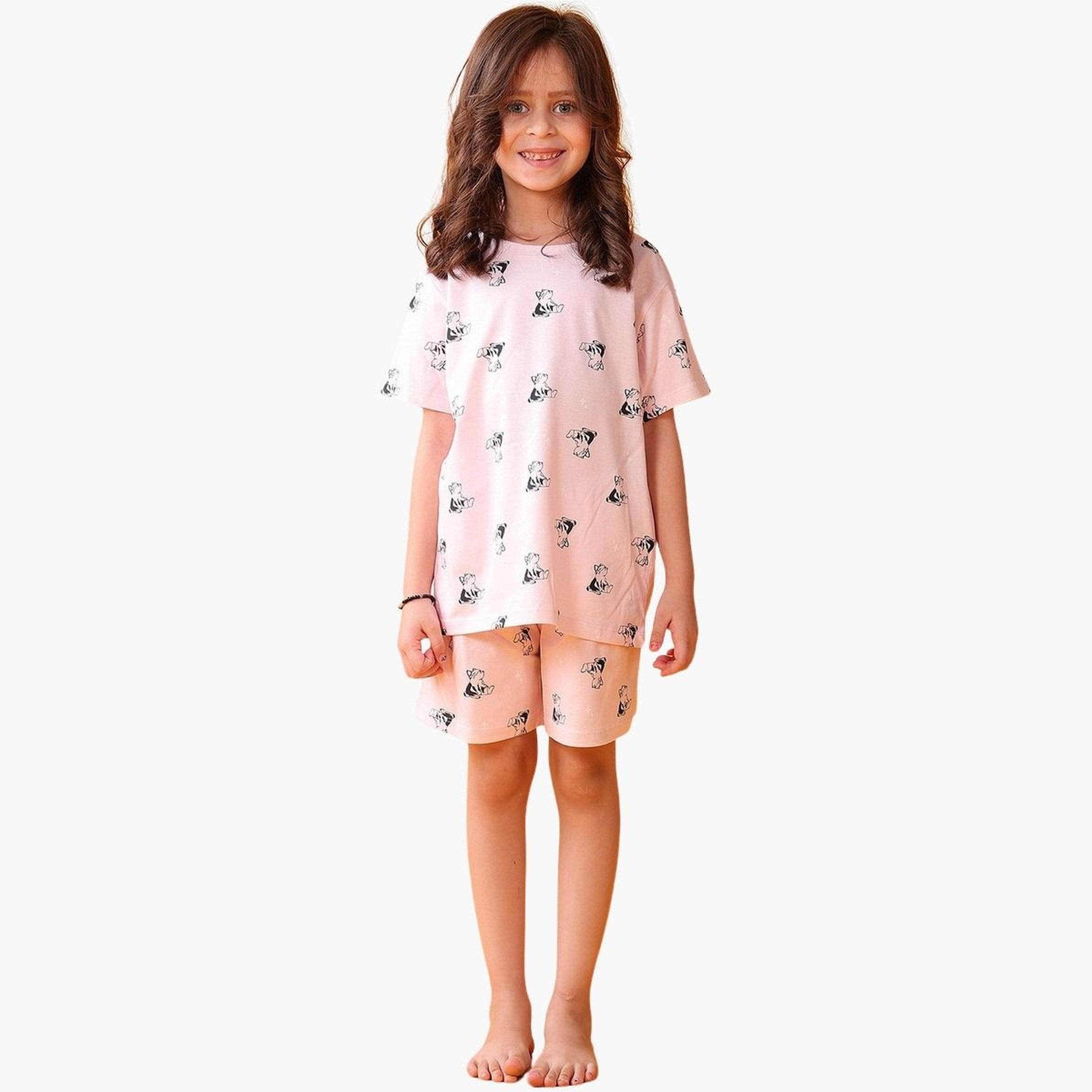 Anthrilo Girls Pink Printed Cotton T-Shirt and Shorts Set-girls-clothing-setsandcoords-image-1