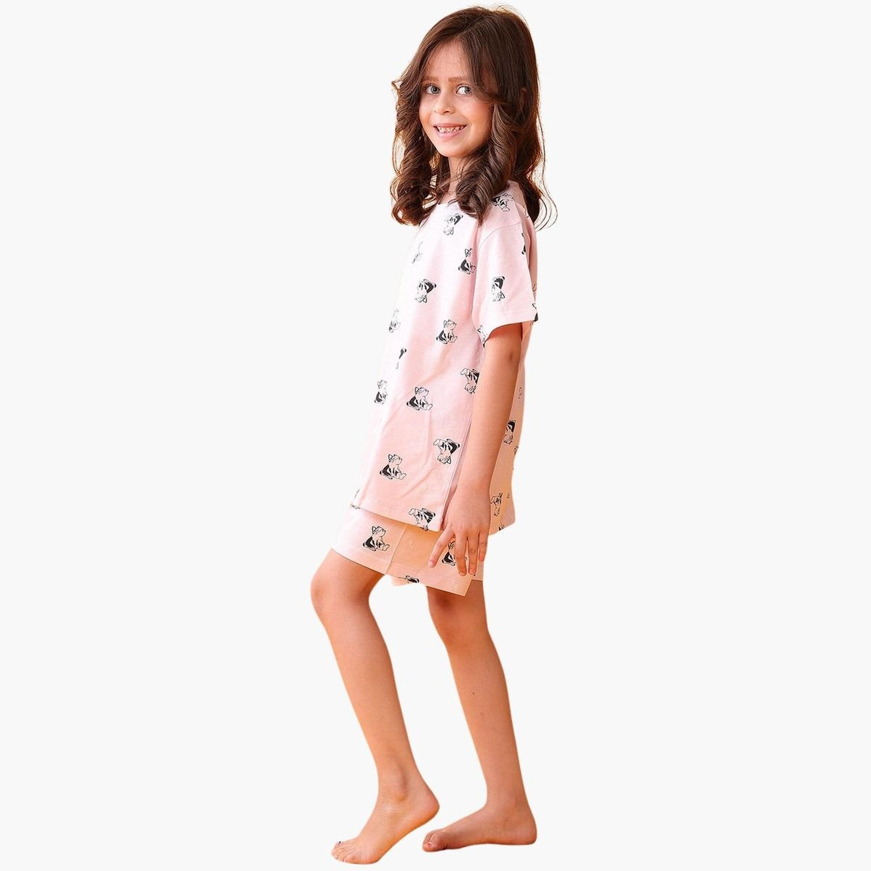 Anthrilo Girls Pink Printed Cotton T-Shirt and Shorts Set-girls-clothing-setsandcoords-image-2