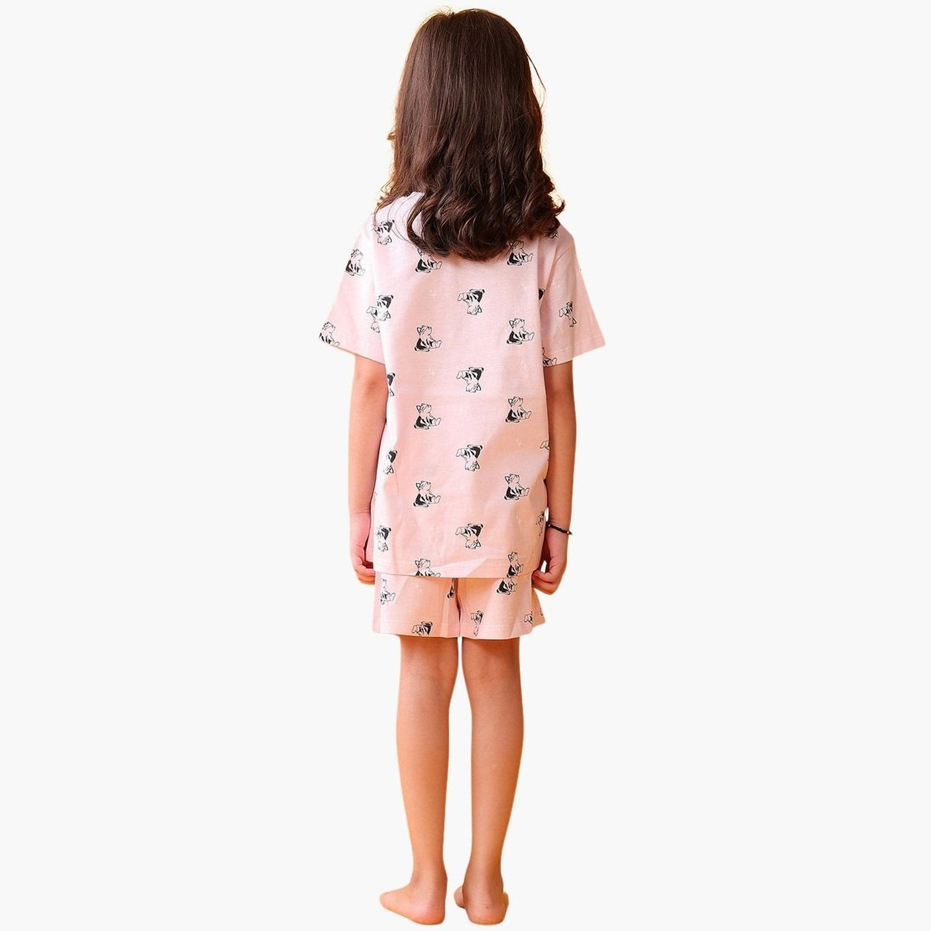 Anthrilo Girls Pink Printed Cotton T-Shirt and Shorts Set-girls-clothing-setsandcoords-image-3