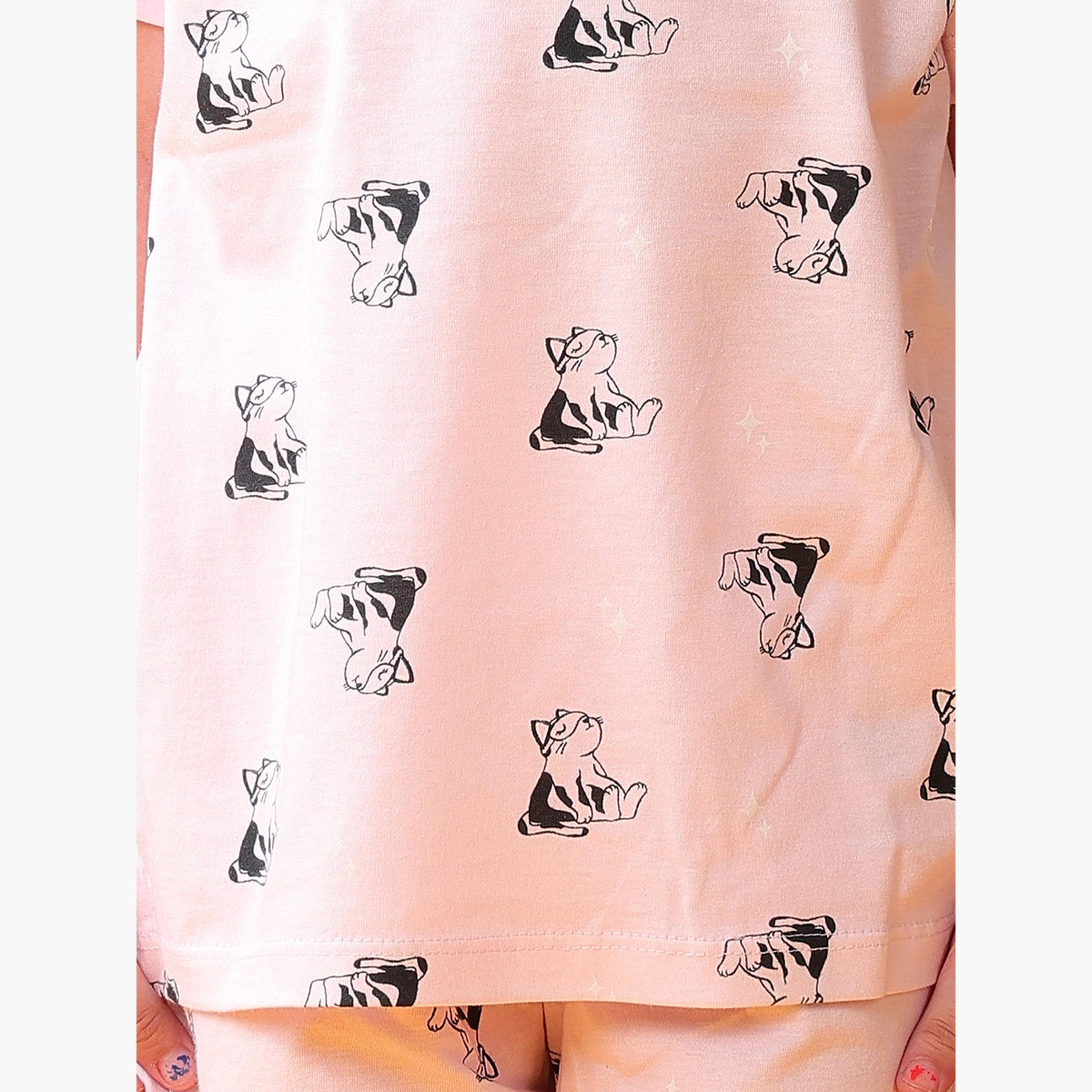 Anthrilo Girls Pink Printed Cotton T-Shirt and Shorts Set-girls-clothing-setsandcoords-image-4