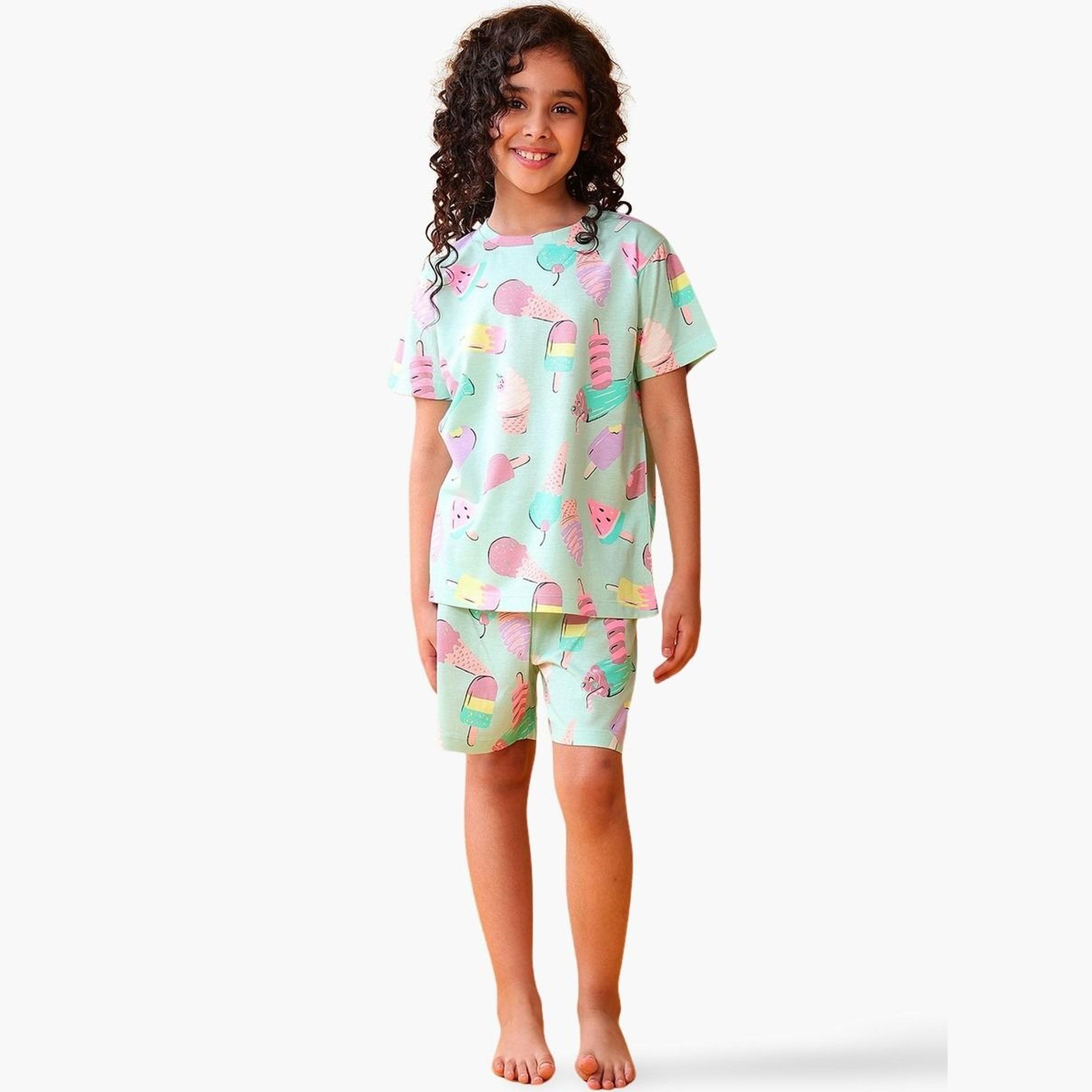 أنثريلو - تي شيرت وشورت للبنات قطني بطبعة آيس كريم-girls-clothing-setsandcoords-image-1