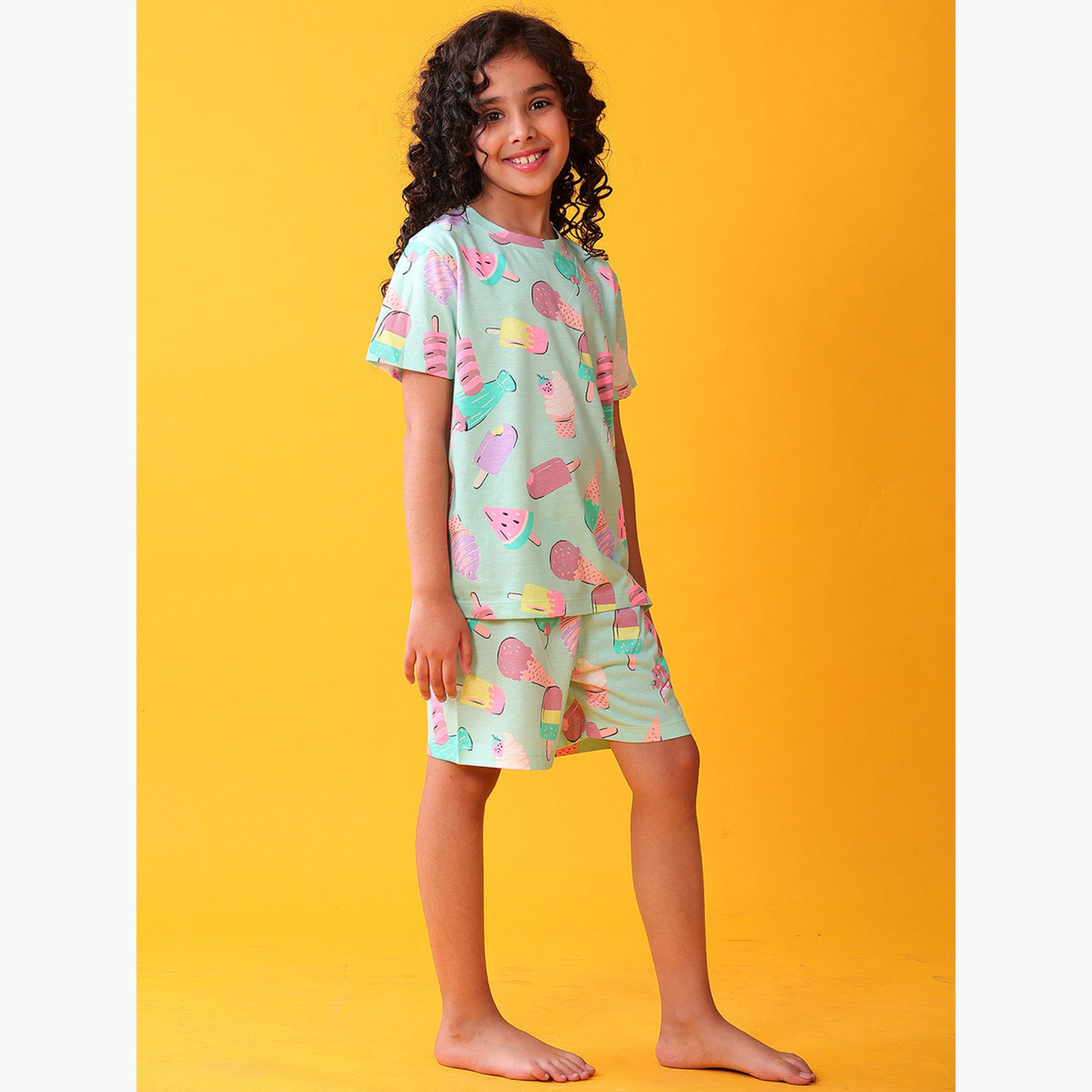 أنثريلو - تي شيرت وشورت للبنات قطني بطبعة آيس كريم-girls-clothing-setsandcoords-image-3