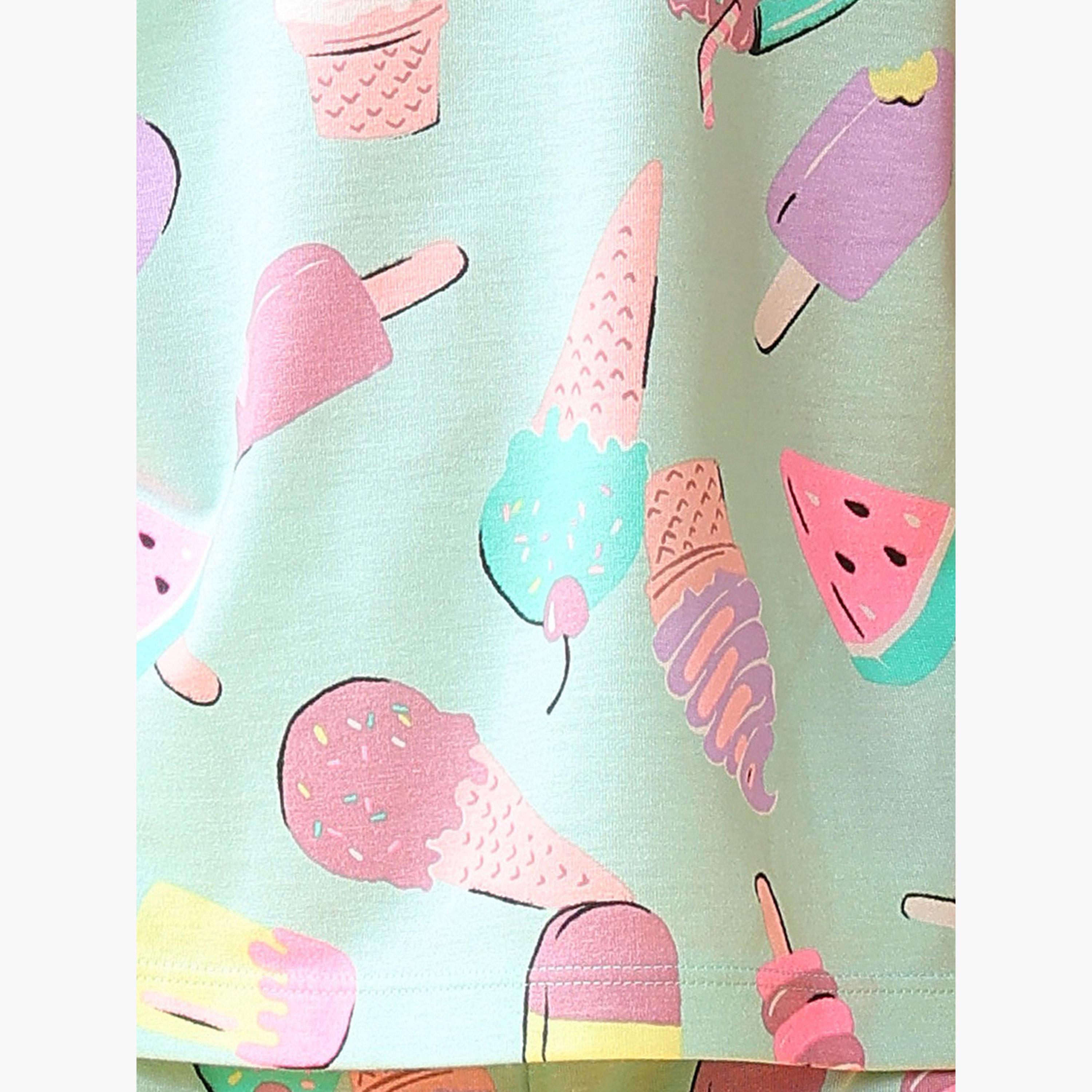 أنثريلو - تي شيرت وشورت للبنات قطني بطبعة آيس كريم-girls-clothing-setsandcoords-image-4