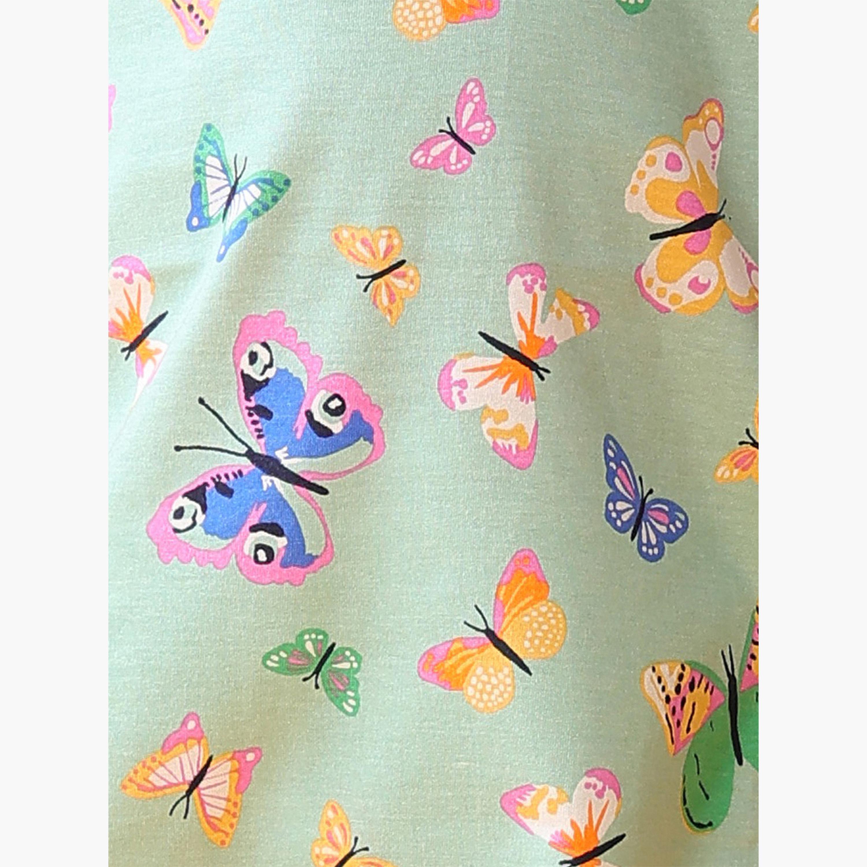 انثريلو - طقم تي شيرت وشورت قطني نقشة فراشة خضراء للبنات-girls-clothing-setsandcoords-image-4