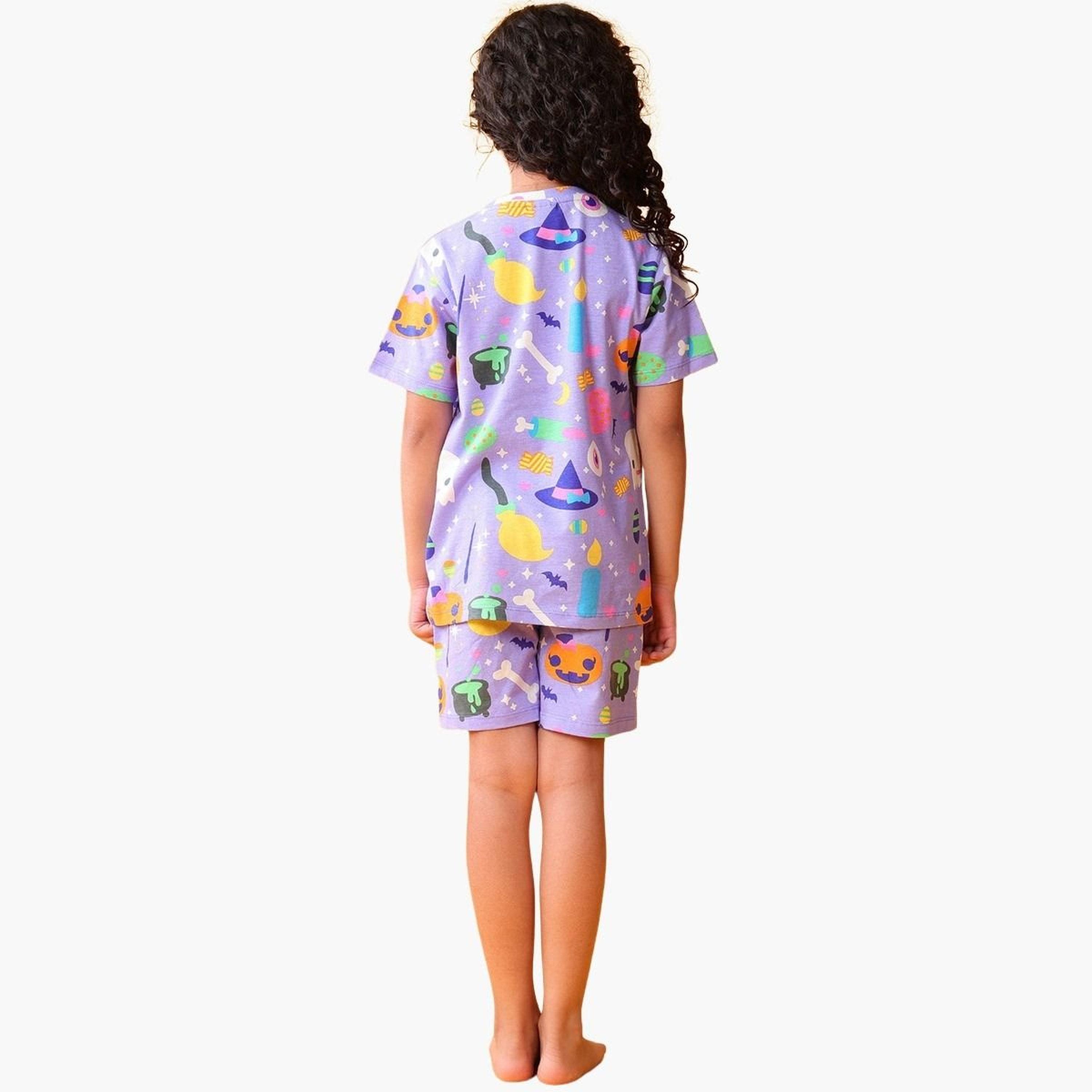 Anthrilo Kids Purple Halloween Print T-Shirt and Short Set-girls-clothing-setsandcoords-image-3