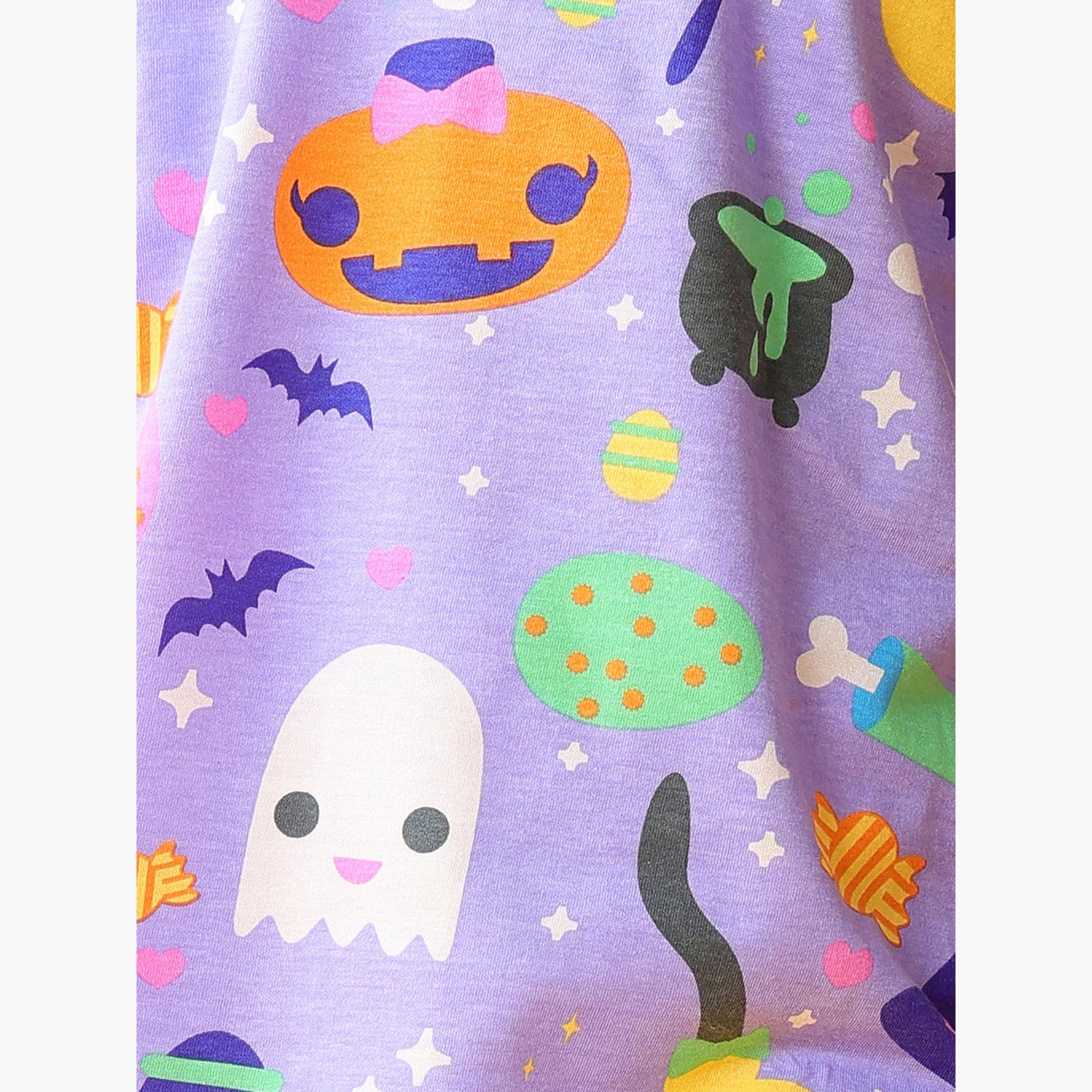 انثريلو - طقم تي شيرت وشورت مطبوع عليه صورة الهالوين باللون الأرجواني للأطفال-girls-clothing-setsandcoords-image-4