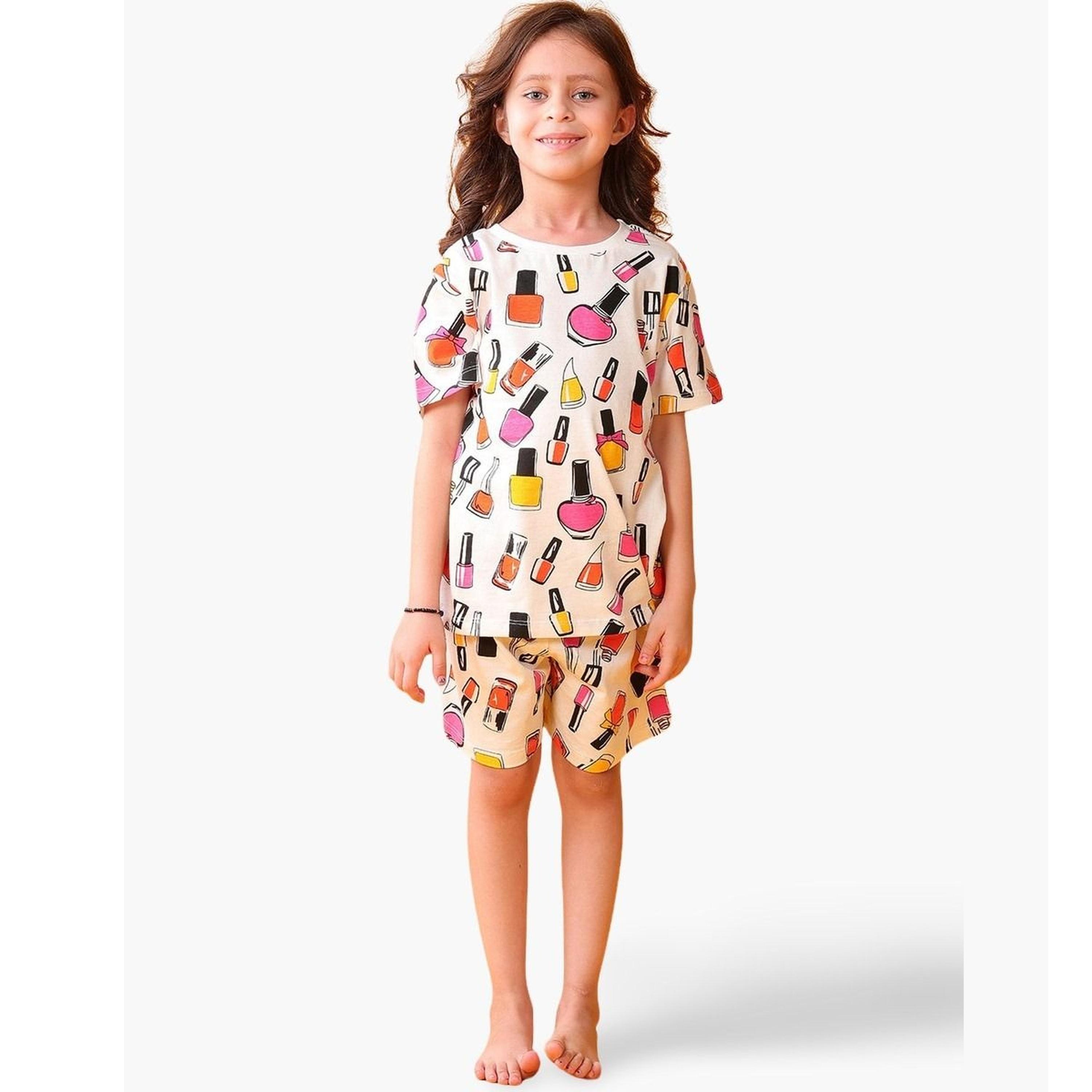 Anthrilo Girls Cotton Nail Polish Print T-Shirt and Short Set-girls-clothing-setsandcoords-image-1