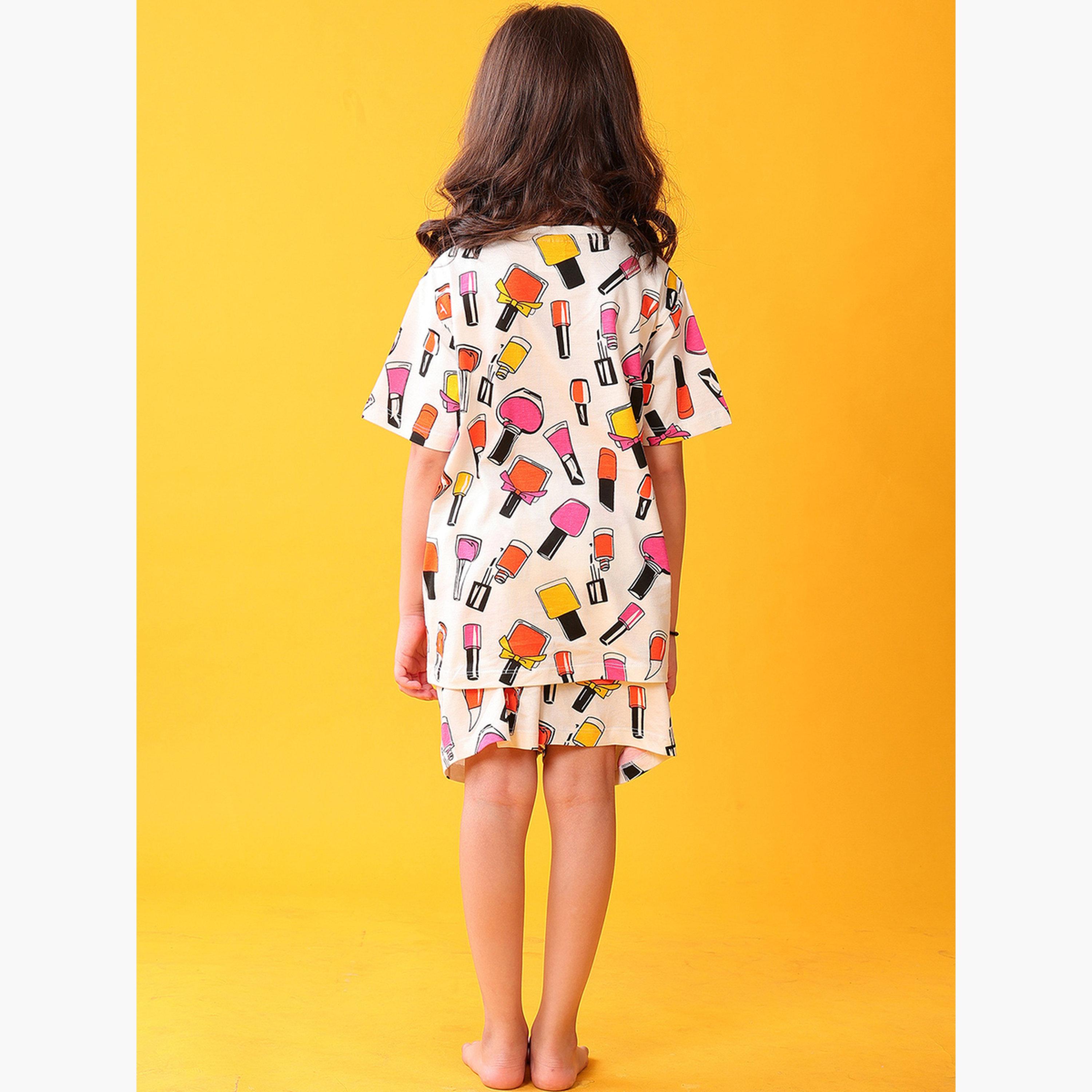 أنثريلو - تي شيرت وشورت للبنات قطني مطبوع عليه طلاء أظافر-girls-clothing-setsandcoords-image-2