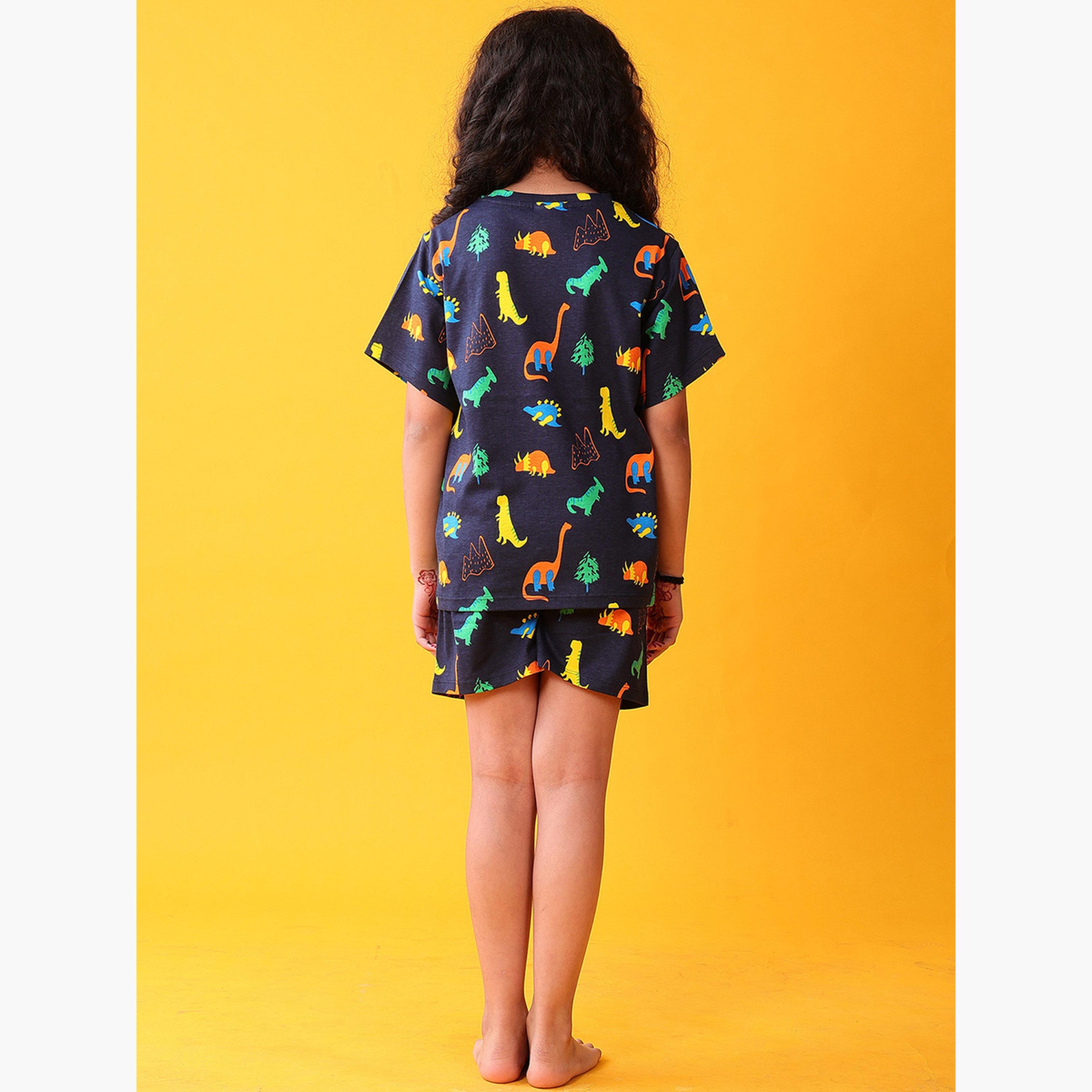 Anthrilo Kids Dinosaur Print Cotton T-Shirt and Shorts Set-girls-clothing-setsandcoords-image-2