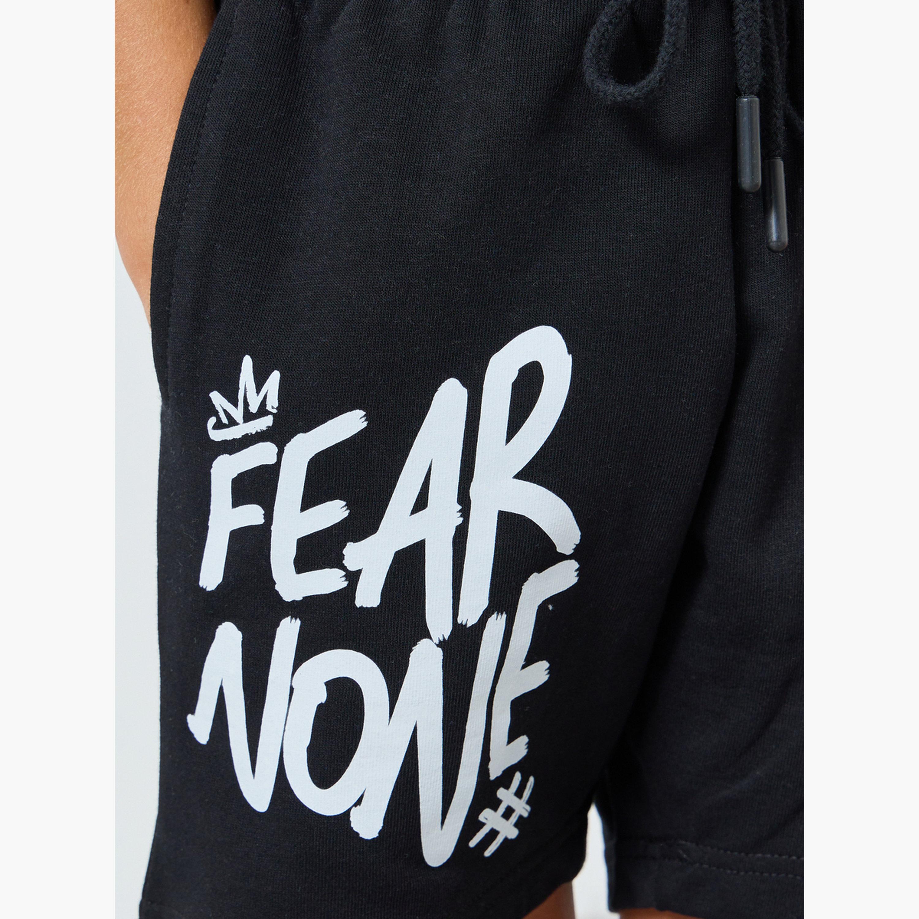 Styli Boys Black Slogan Print Cotton Shorts-boys-clothing-bottoms-shorts-image-3