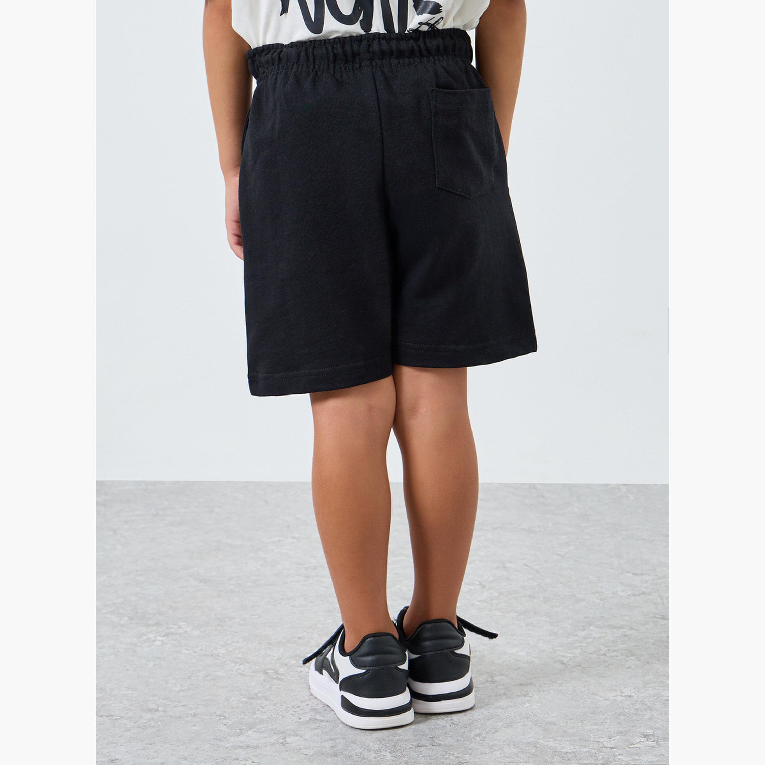 Styli Boys Black Slogan Print Cotton Shorts-boys-clothing-bottoms-shorts-image-4