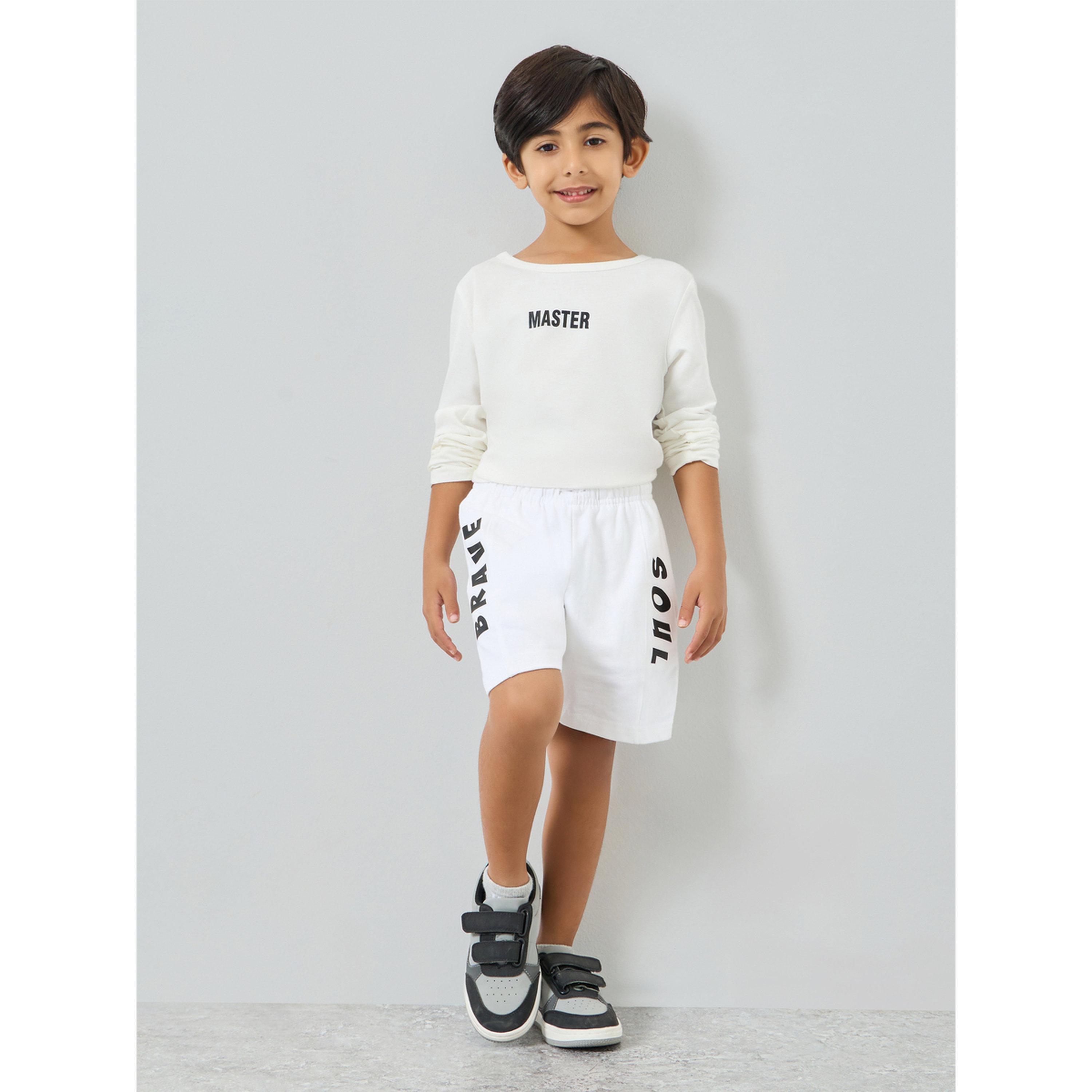 Styli Kids White Cotton Shorts with Print-boys-clothing-bottoms-shorts-image-2