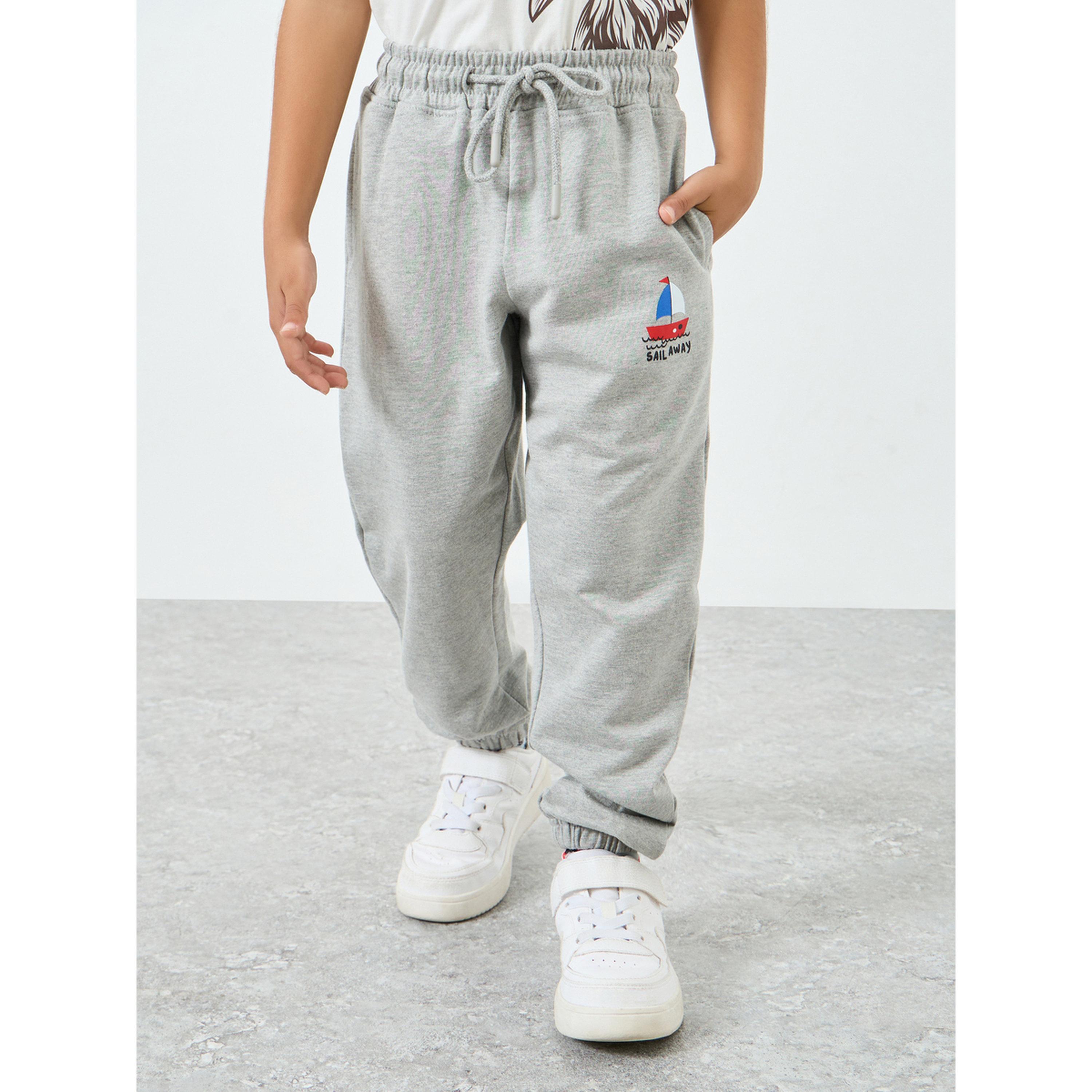 Styli Kids Grey Cotton Joggers with Print-boys-clothing-bottoms-joggersandtrackpants-image-1