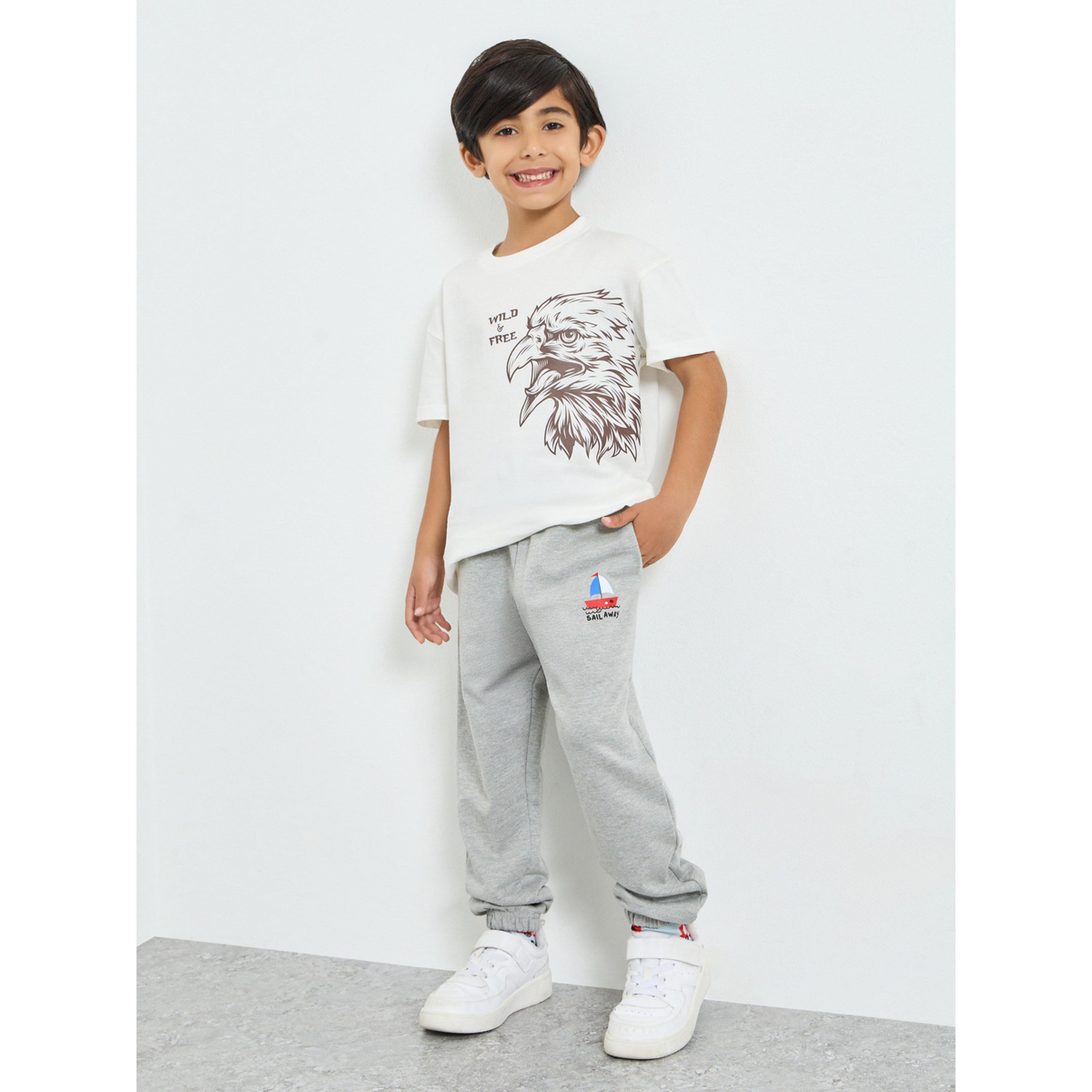 Styli Kids Grey Cotton Joggers with Print-boys-clothing-bottoms-joggersandtrackpants-image-2
