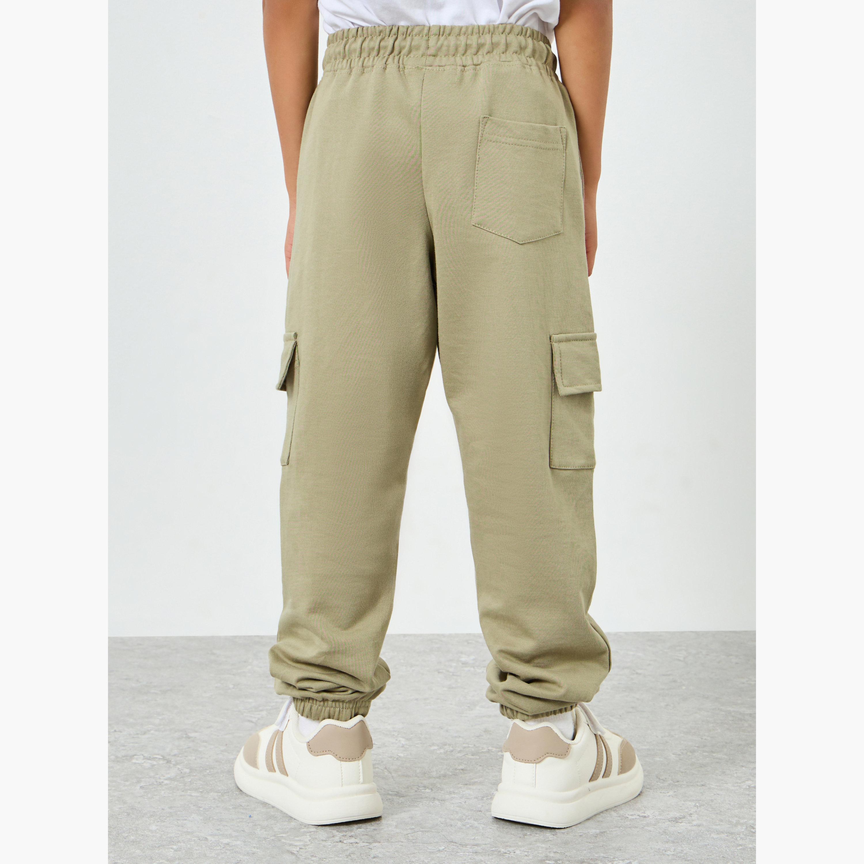 Styli Kids Green Cotton Cargo Joggers-boys-clothing-bottoms-joggersandtrackpants-image-3