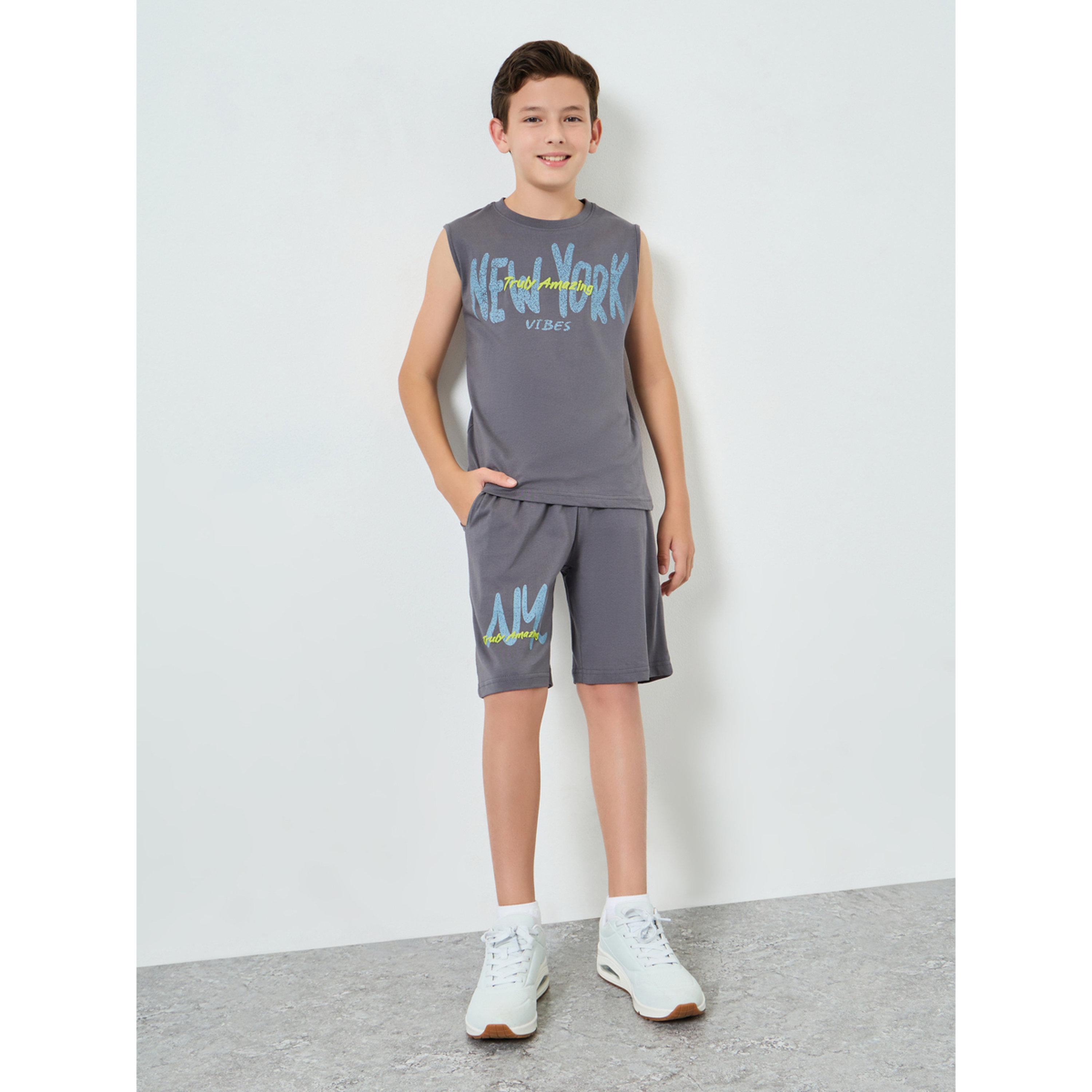 مجموعة من تيشيرت رمادي بلا أكمام بطبعة وشورت-boys-clothing-setsandcoords-image-2