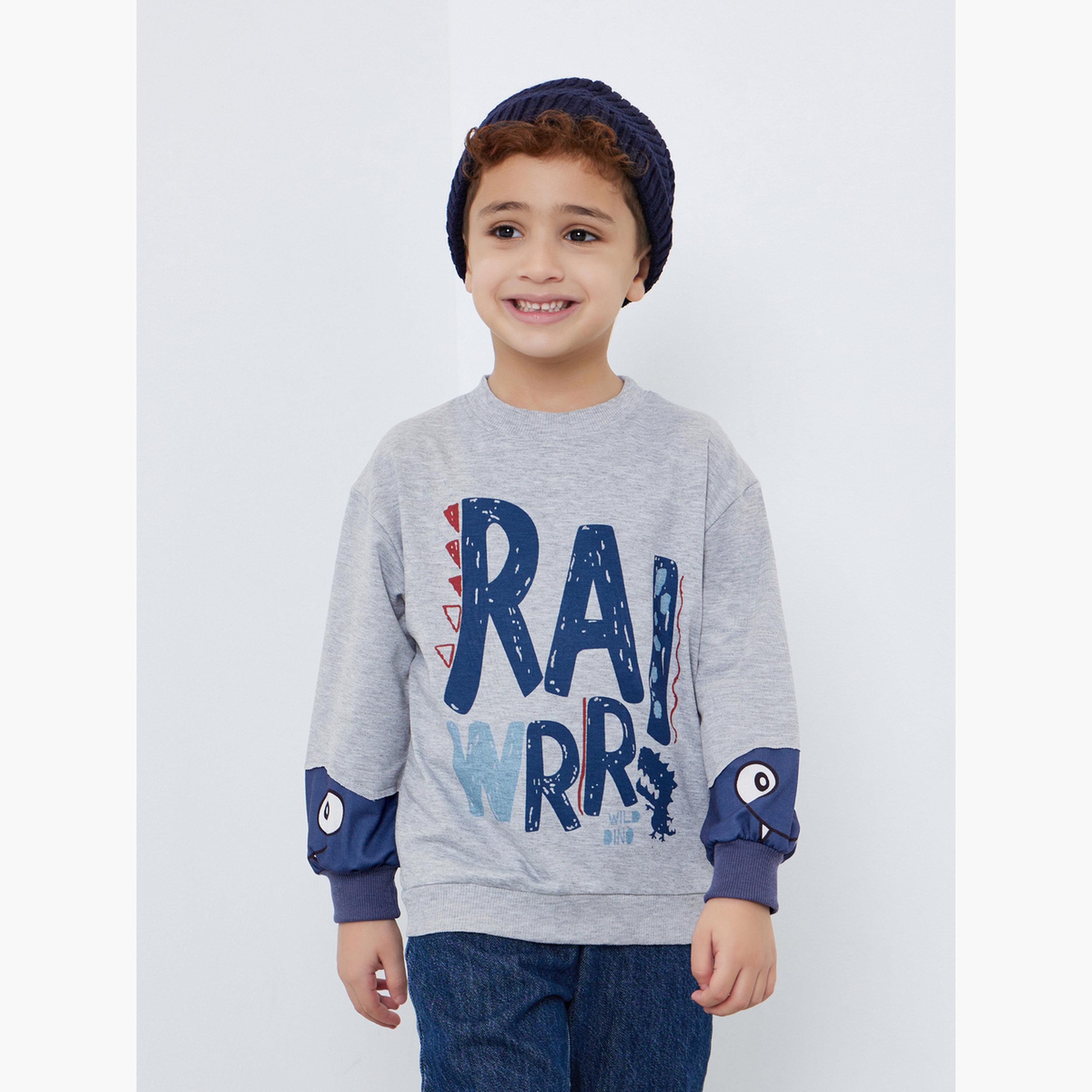 Styli Graphic Print Sweatshirt with Dino Sleeve Detail-boys-clothing-sweatshirts-image-1