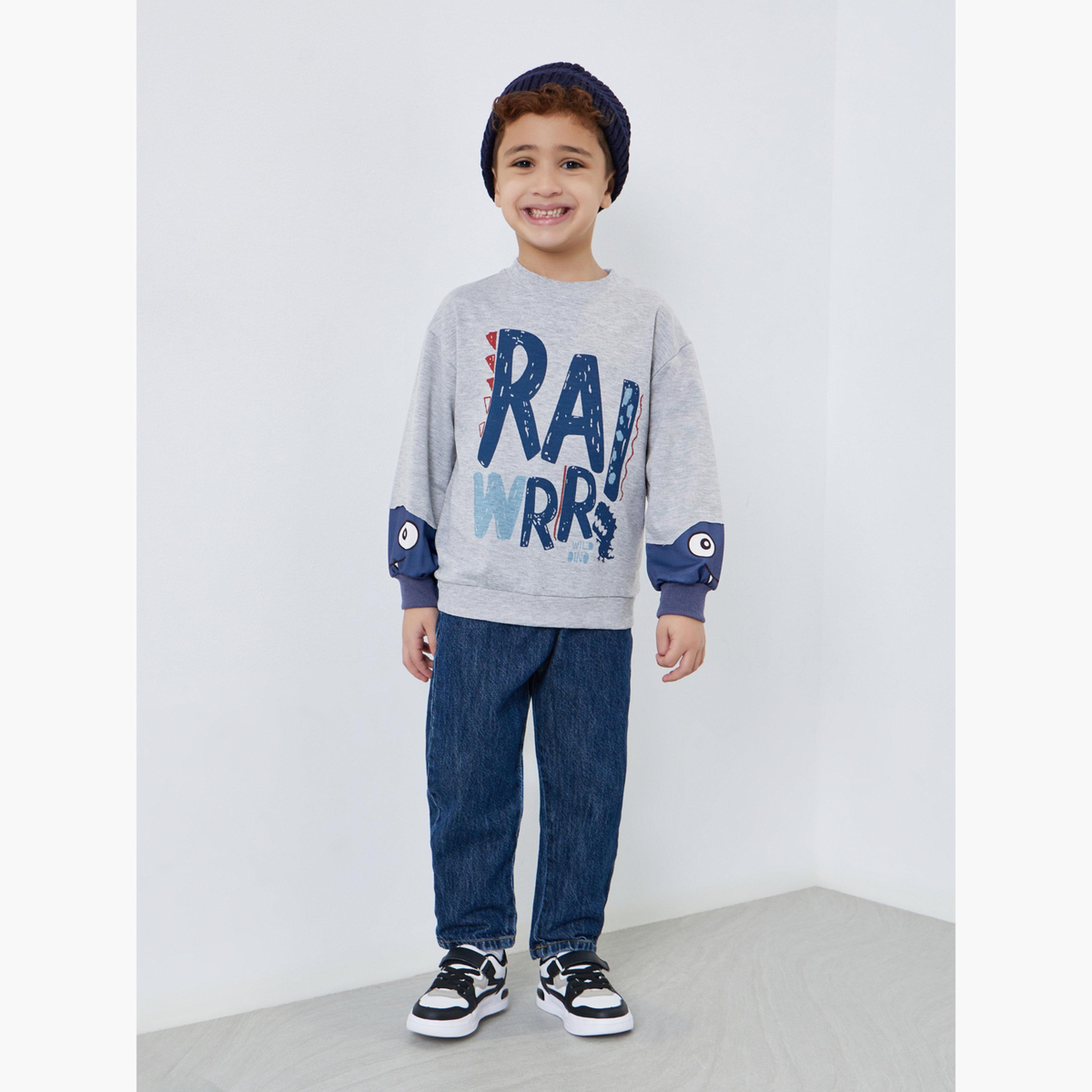 Styli Graphic Print Sweatshirt with Dino Sleeve Detail-boys-clothing-sweatshirts-image-2