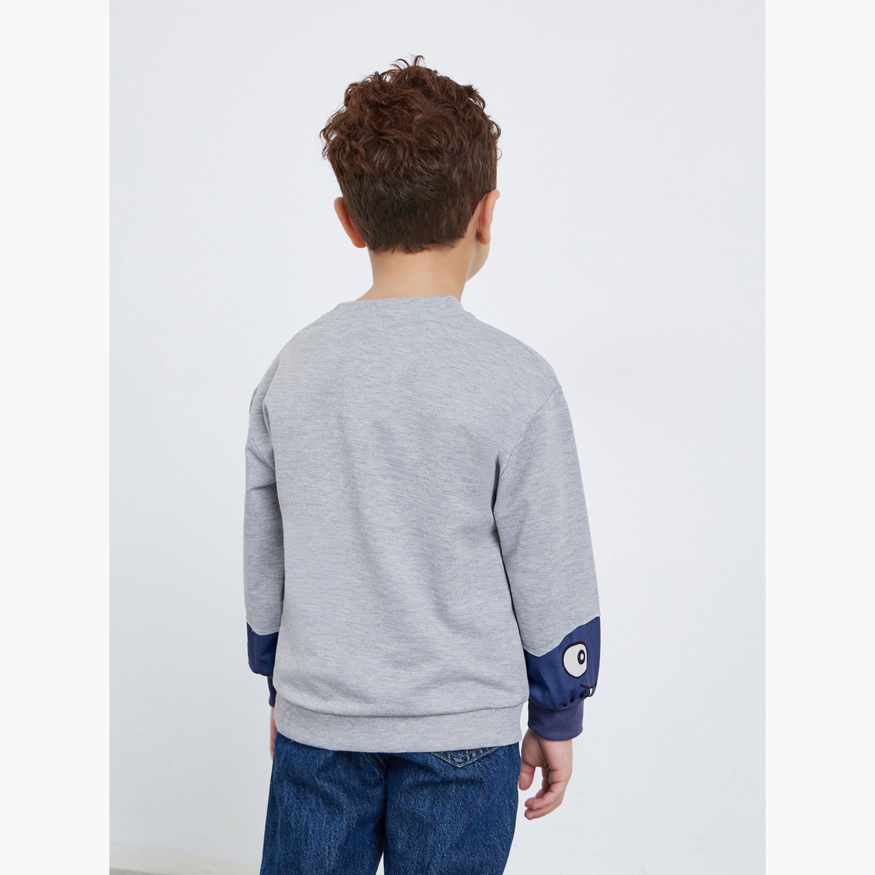 Styli Graphic Print Sweatshirt with Dino Sleeve Detail-boys-clothing-sweatshirts-image-3
