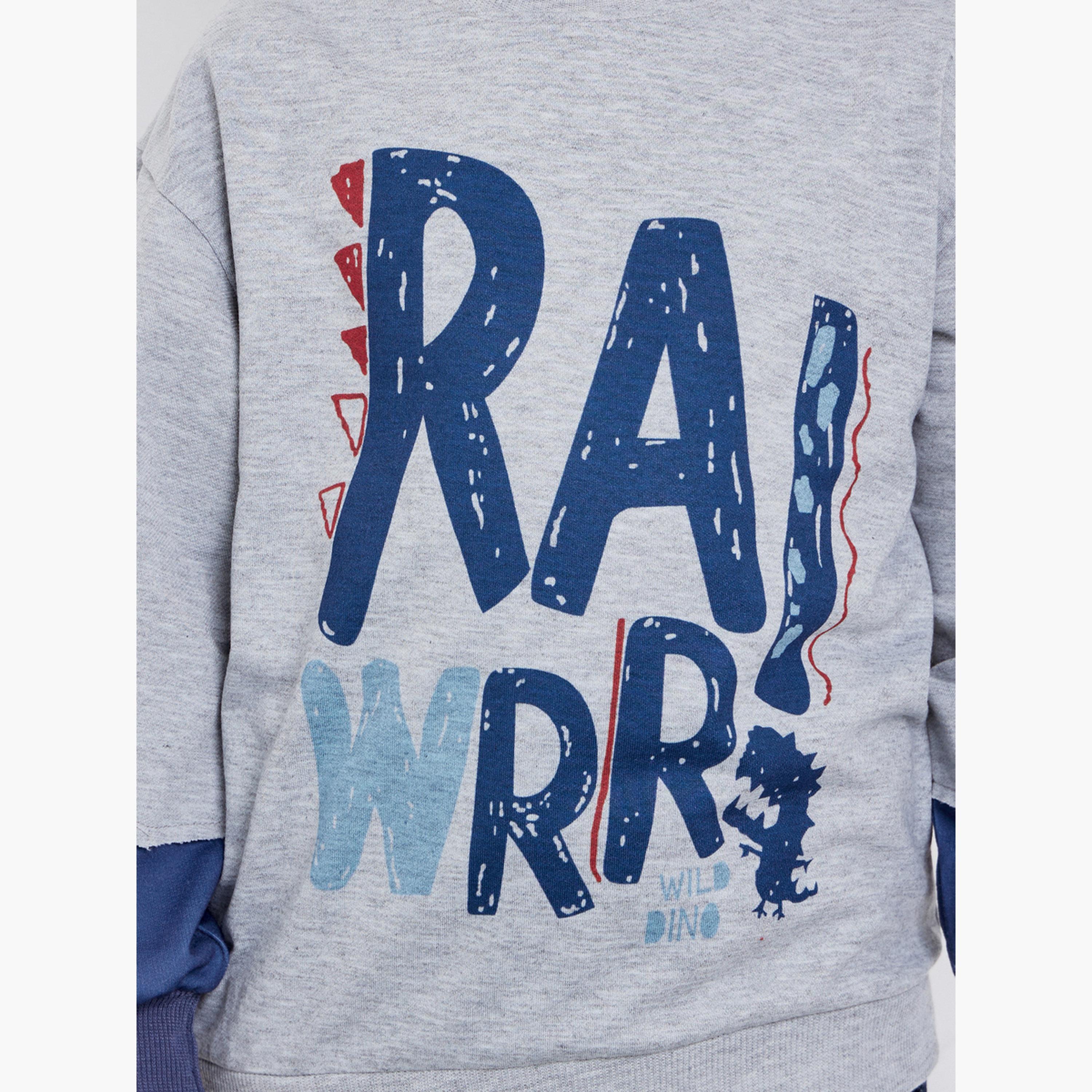 Styli Graphic Print Sweatshirt with Dino Sleeve Detail-boys-clothing-sweatshirts-image-4