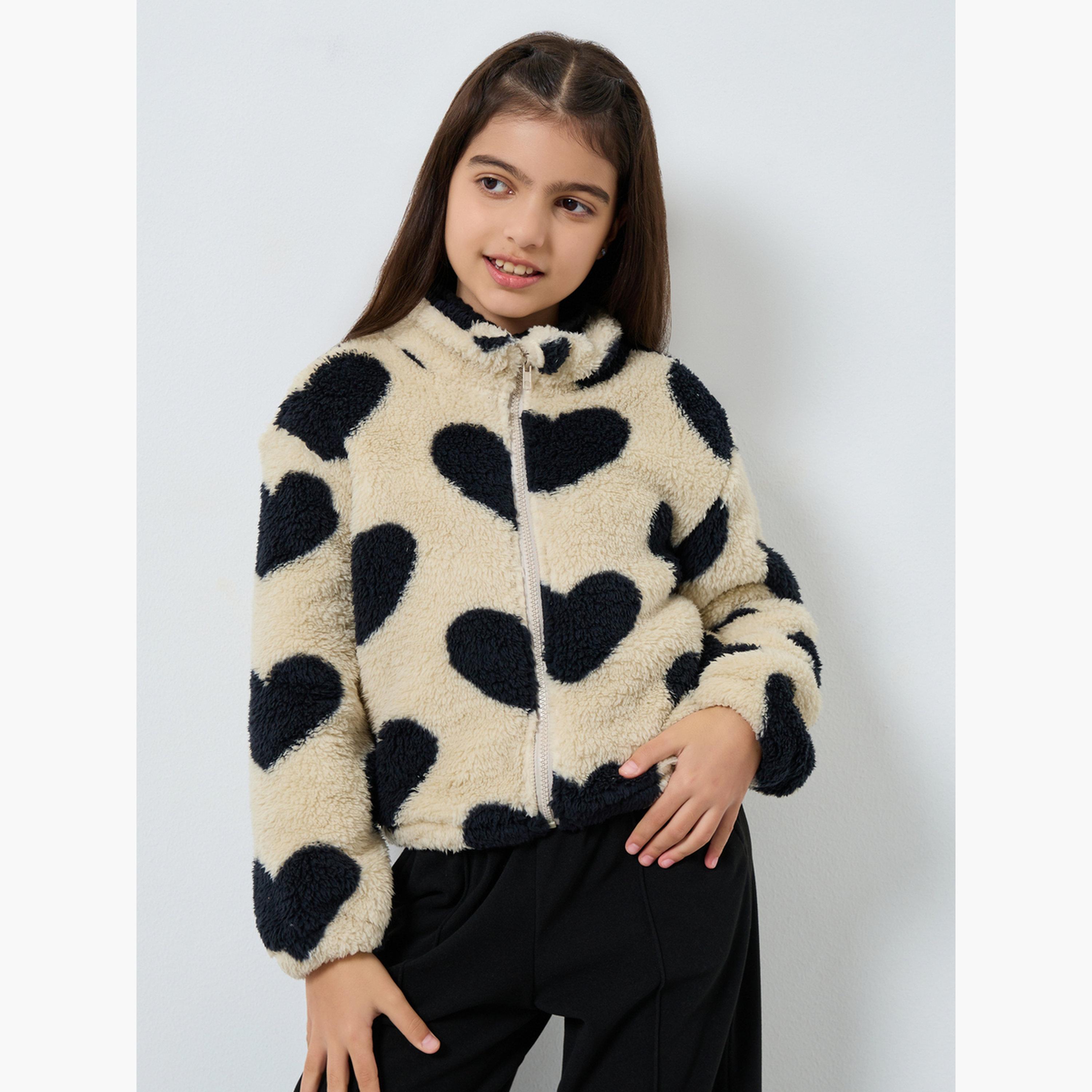 Styli Teens Heart Print Fleece Jacket-girls-clothing-jacketsandcoats-image-1