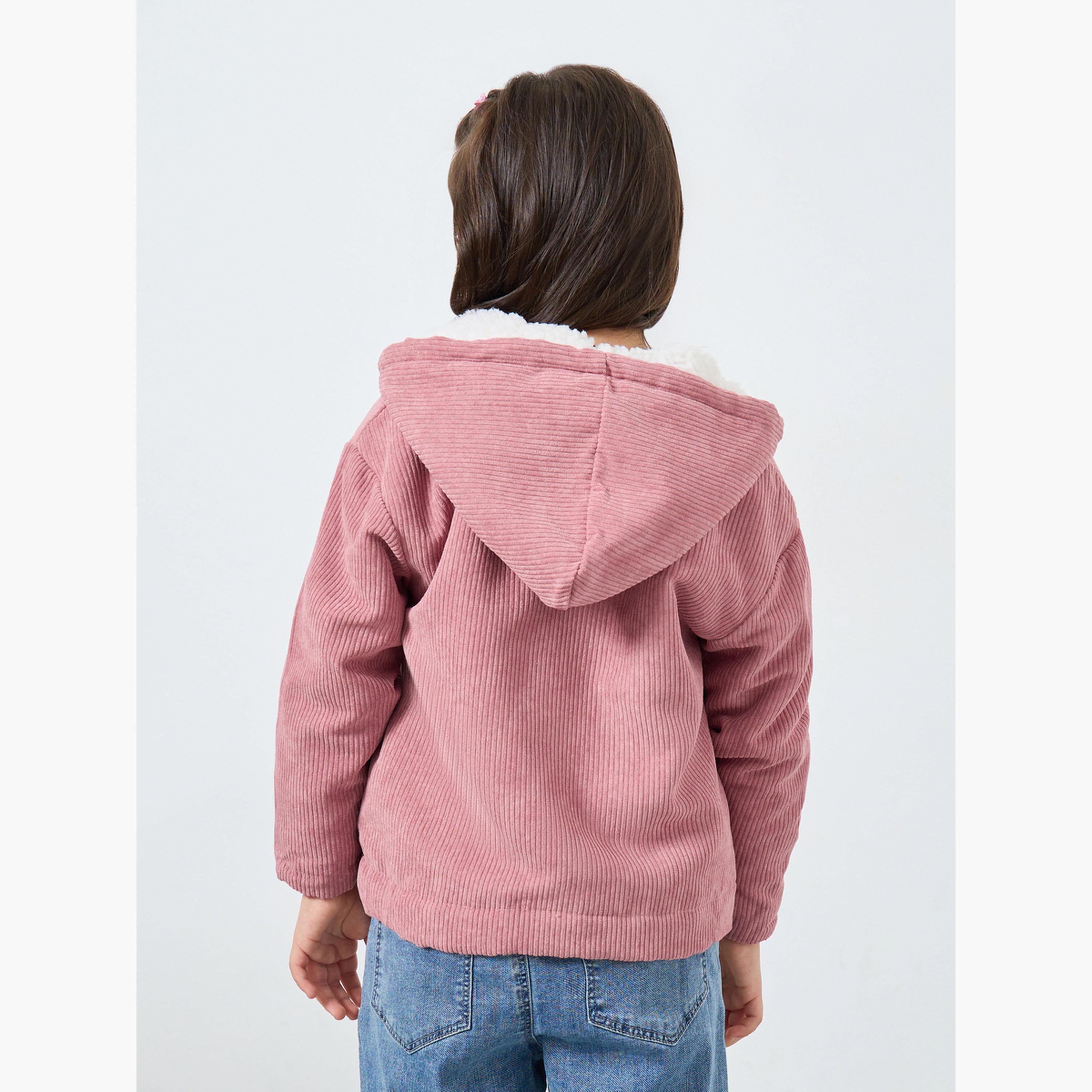 Styli Girls Corduroy Hooded Jacket with Fur Lining-girls-clothing-jacketsandcoats-image-3